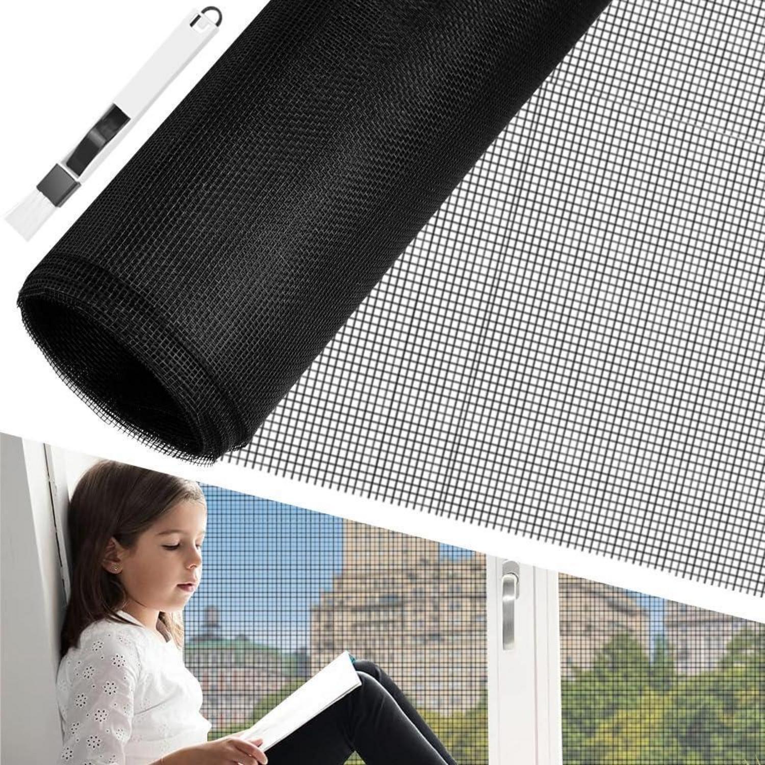 Fliegengitter Meterware 100x250cm Fiberglas Insektenschutz Gaze Schwarz Mit Bürste