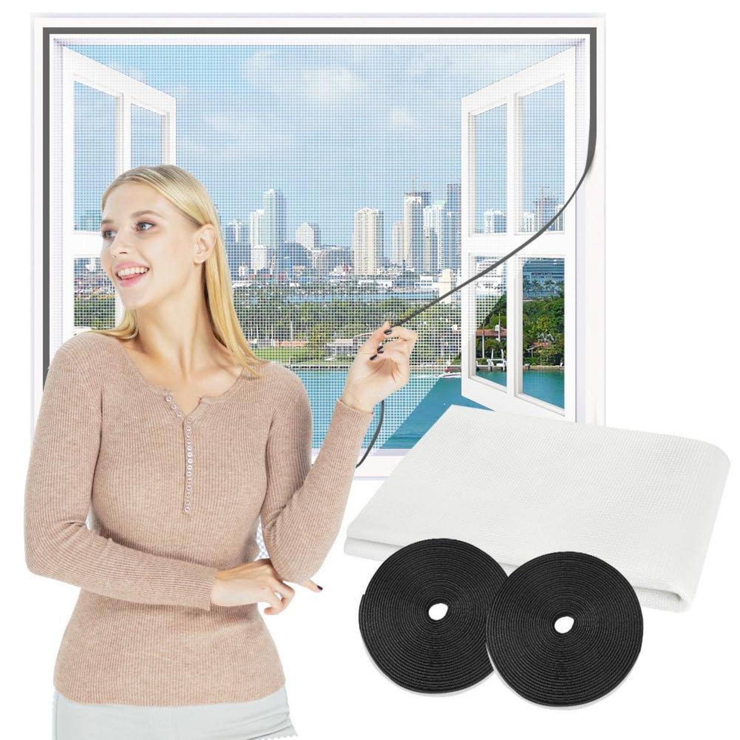 Fliegengitter Fenster 250x120cm, Zuschneidbar, Mit Klettverschluss, Weiß