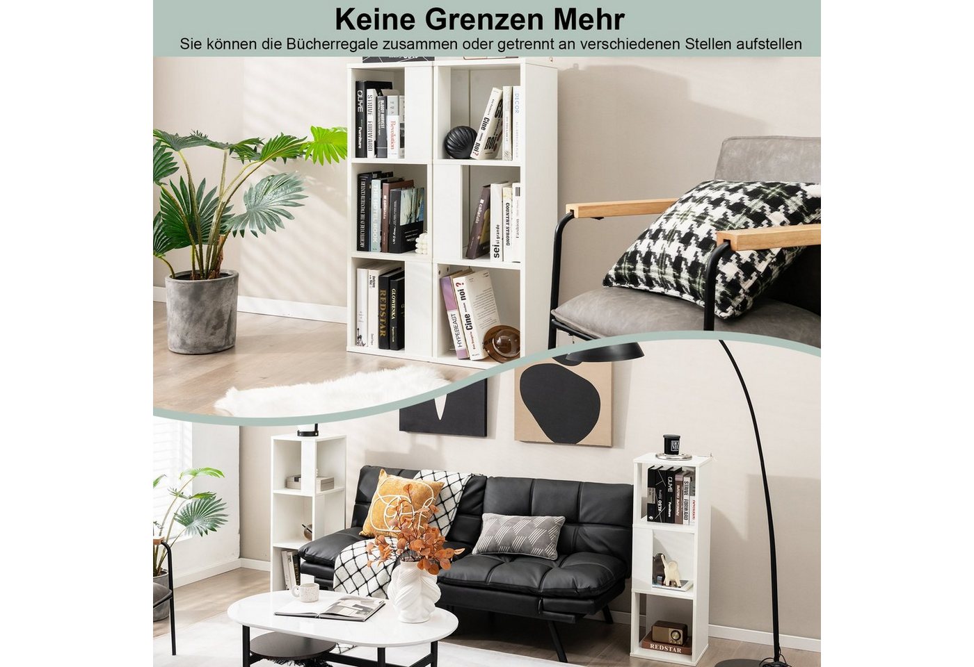 Costway 2er Set Bücherregal Aus Holz mit 3 Ebenen & Kippsicherung Weiß