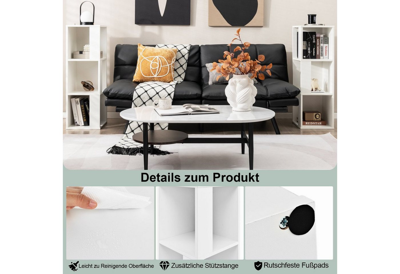 Costway 2er Set Bücherregal Aus Holz mit 3 Ebenen & Kippsicherung Weiß Bild 5