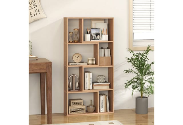 Costway Bücherregal mit 4 Ebenen Standregal mit 8 Fächern Natur