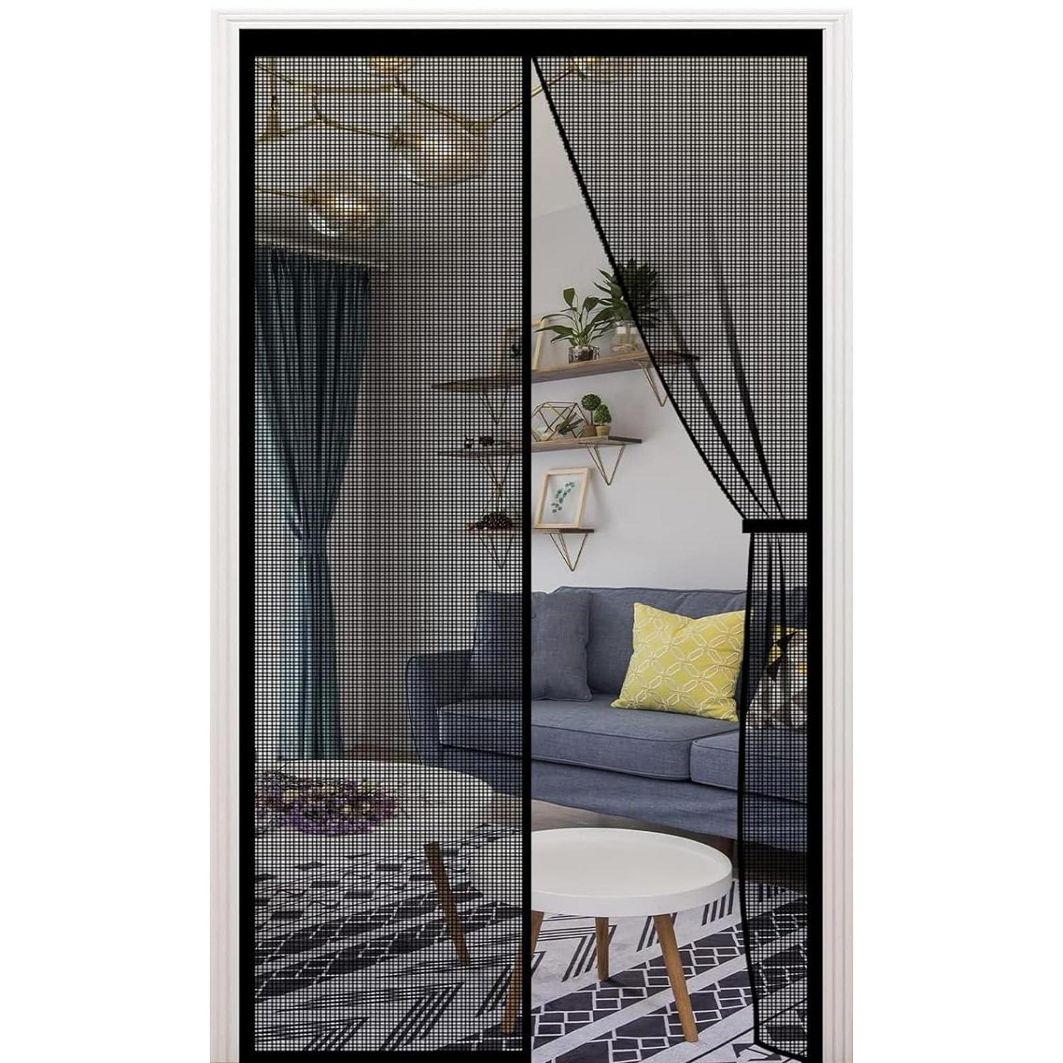 Magnetisches Fliegengitter Für Balkontür 60x185cm, Kinderleichte Klebemontage, Schwarz