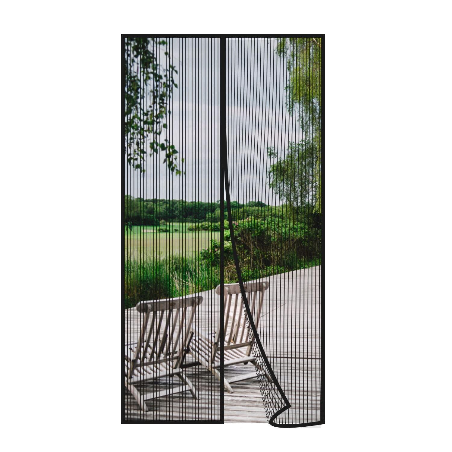 Fliegengitter Tür 100x245cm Schwarz Mit Magneten, Ohne Bohren