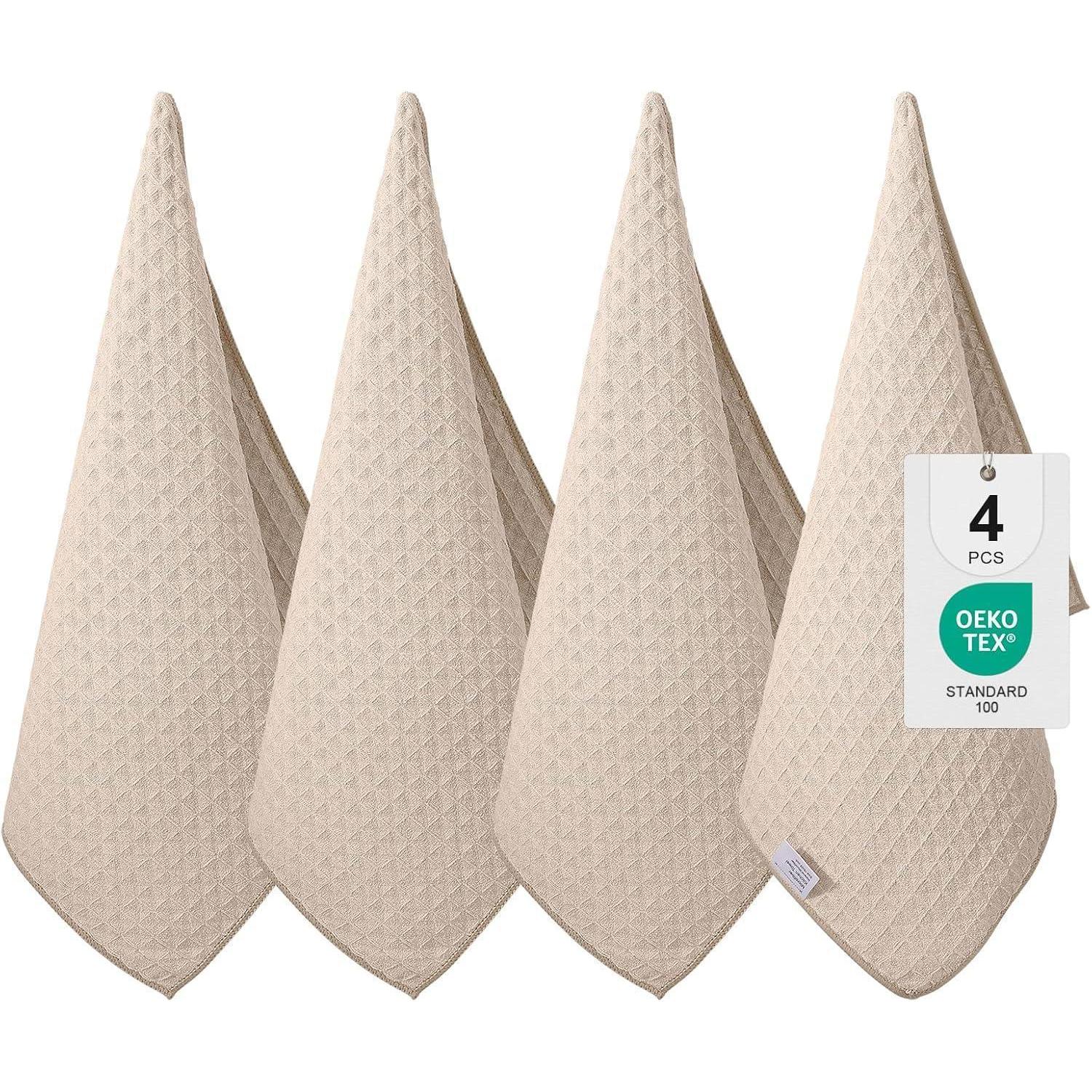 Mikrofasertücher 4er-set 40x70cm Beige, Saugfähig, Fusselfrei, Waffeldesign