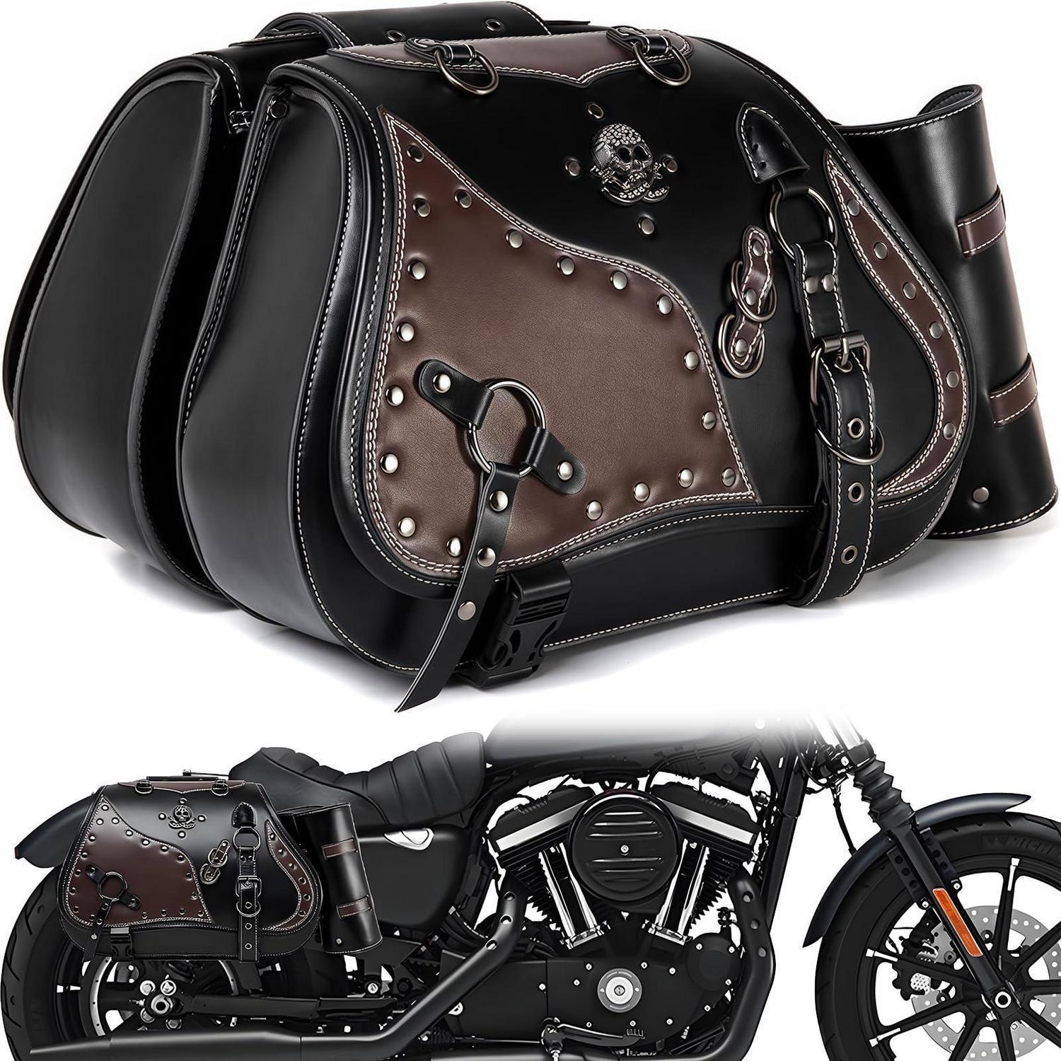 Motorrad Satteltaschen Leder 30l Wasserdicht Mit Getränkehalter Für Harley Davidson, Honda, Yamaha