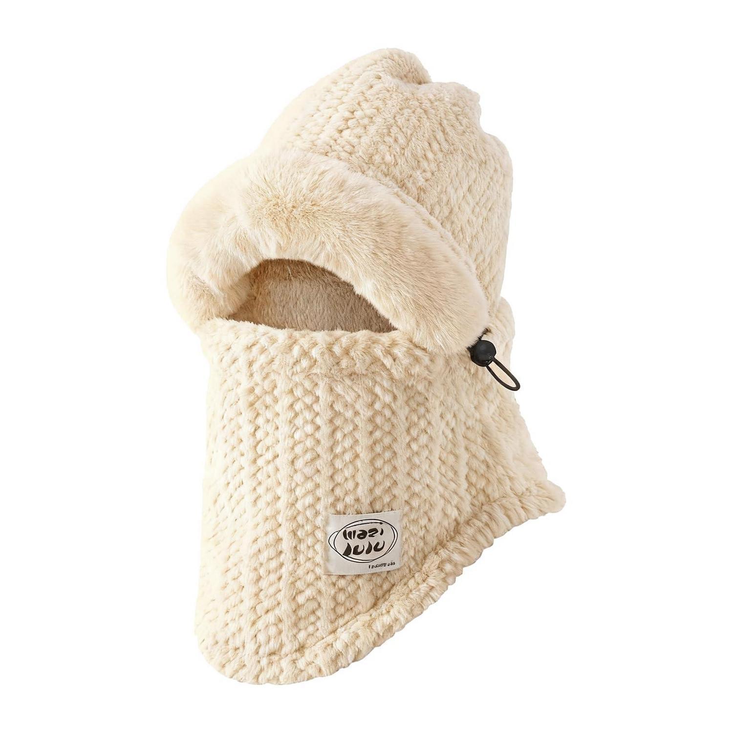Sturmhaube Winter Thermo Fleece 3-in-1 Kapuzenschal Damen Herren Beige
