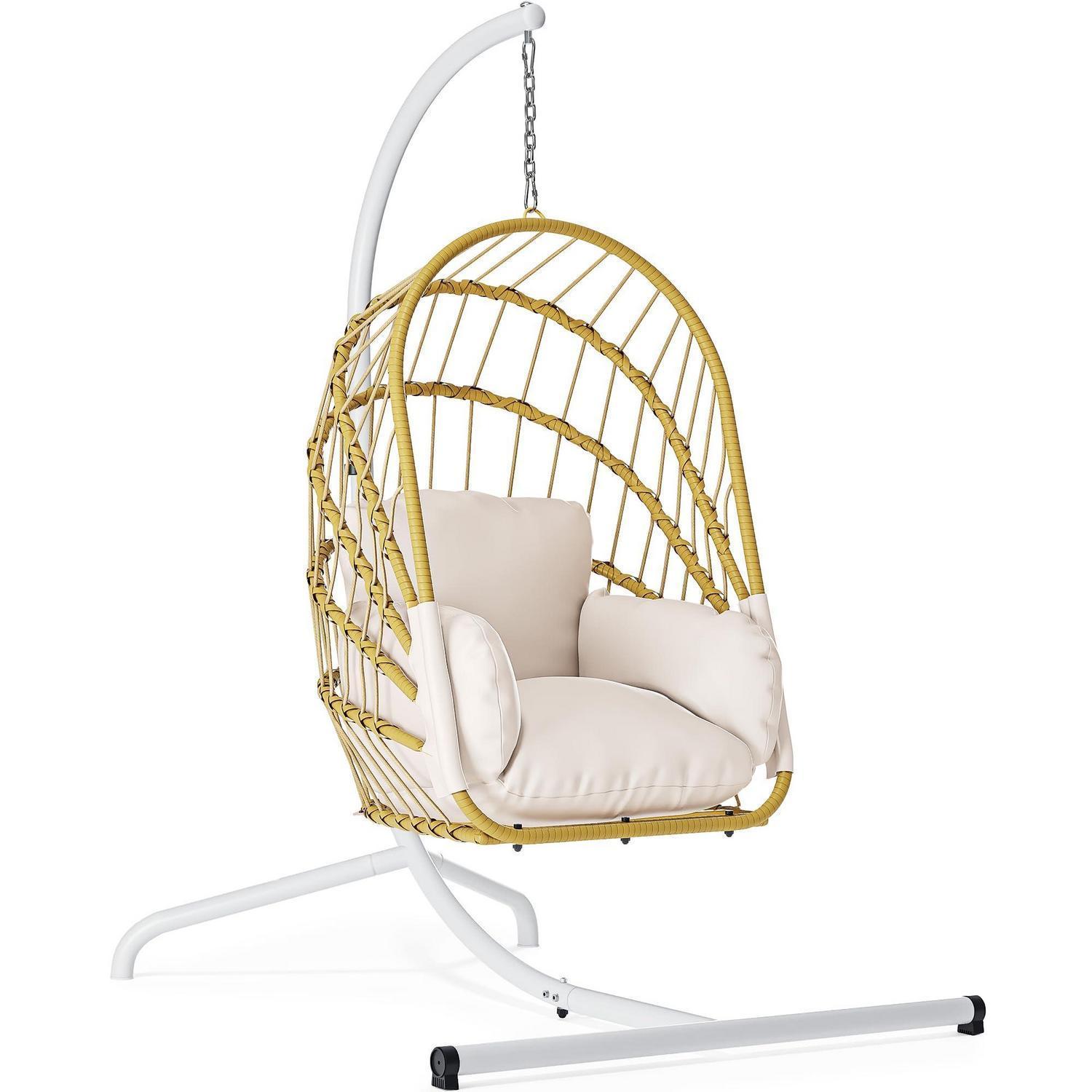 Hängesessel Mit Ständer, Rattan-korb, Klappbar, Belastbar Bis 160 Kg, Hellbeige