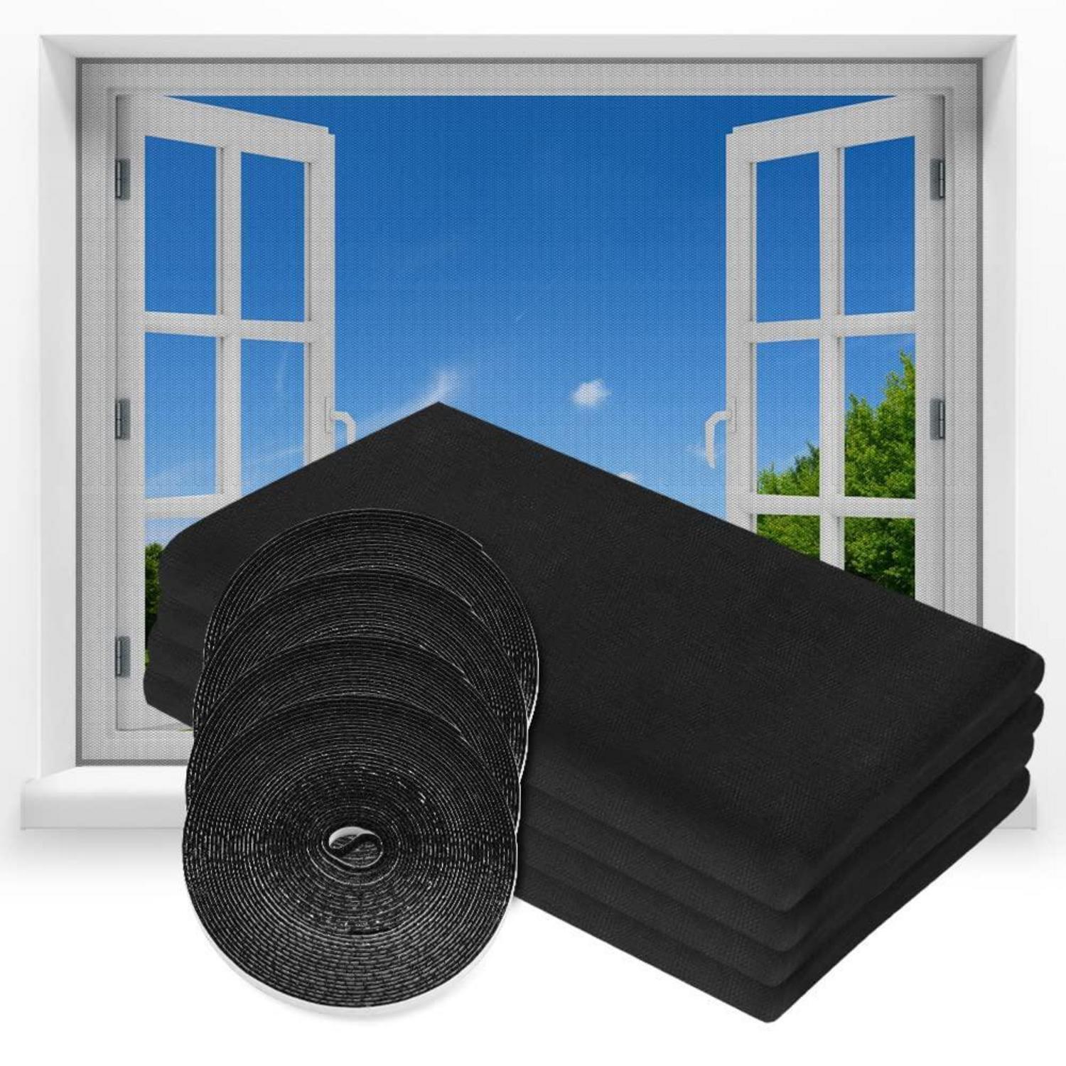 Fliegengitter Fenster 4 Stück Zuschneidbar Mit Klettband, Insektenschutz 130x150cm Schwarz
