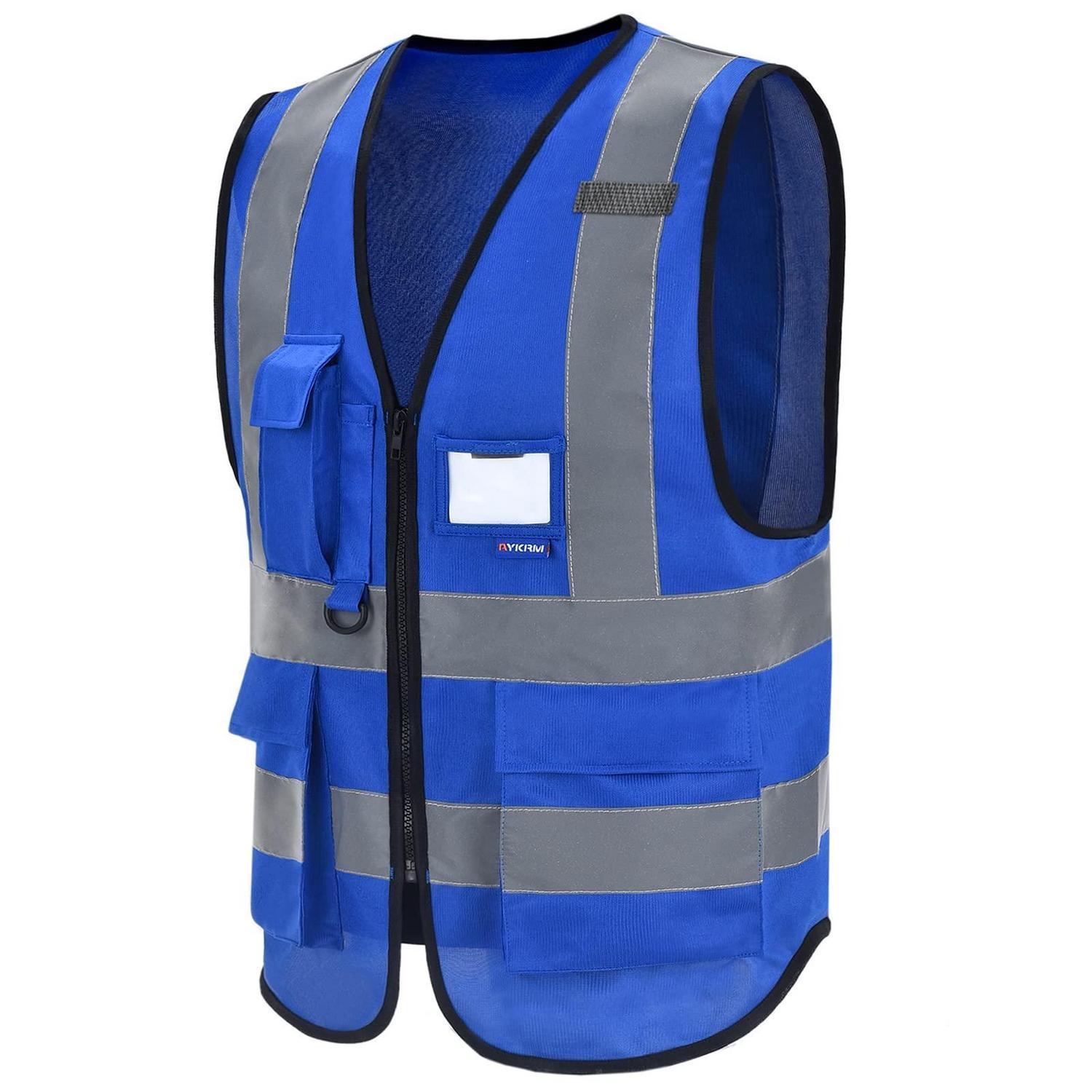 Warnweste Mit Reißverschluss, Hoher Sichtbarkeit, Handyfach, Ausweisfach, Blau, Xxl