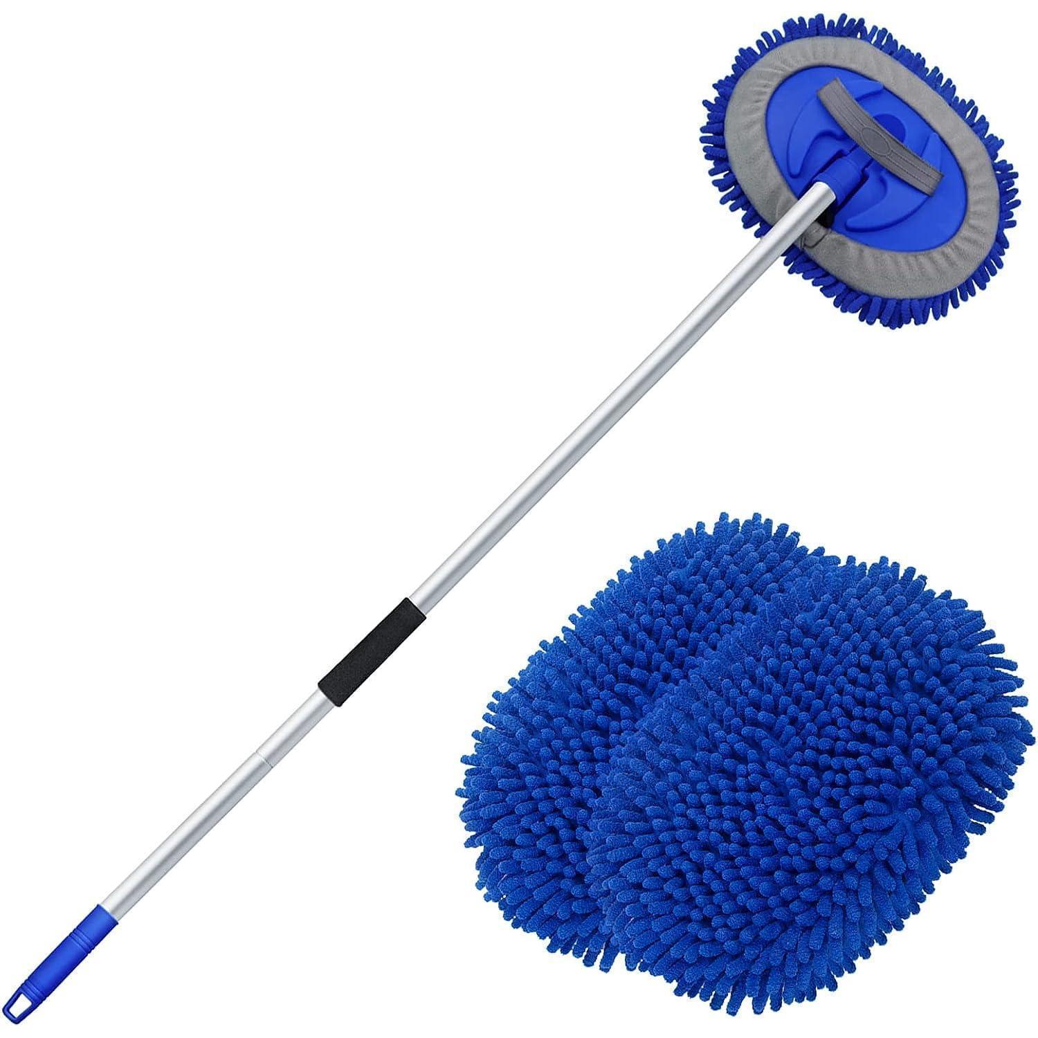 Autowaschbürste Mit Teleskopstiel 160cm, 180° Schwenkkopf, 2 Mikrofaser-moppköpfe