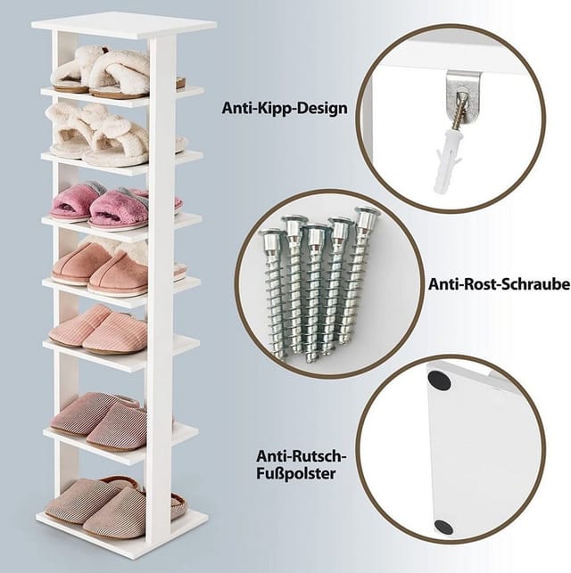 Costway 8 Stufiges Schuhregal Höhenverstellbar Holz Braun Weiß Einzel