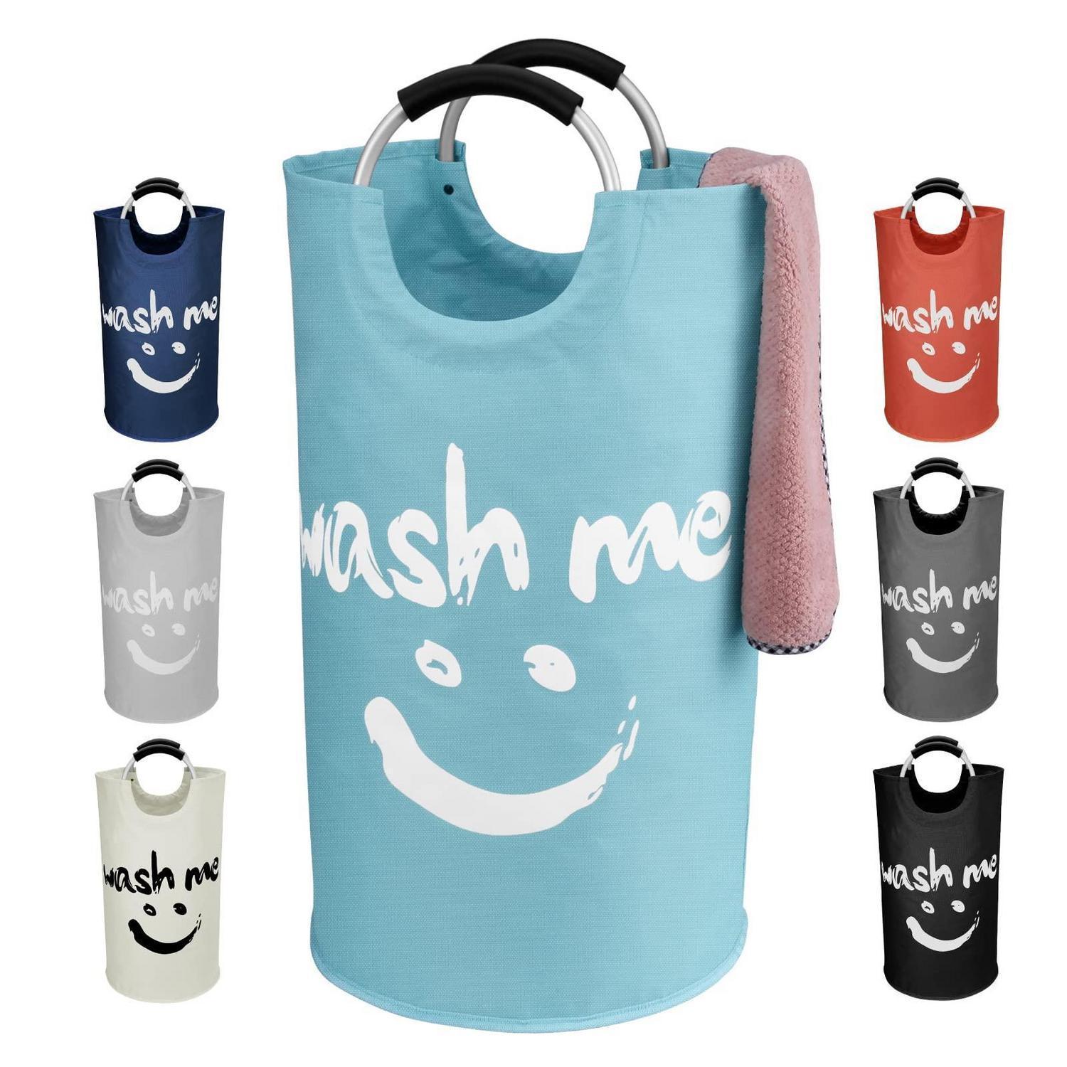 Faltbarer Wäschekorb 115l Xl Mit Aluminiumgriffen, Blau