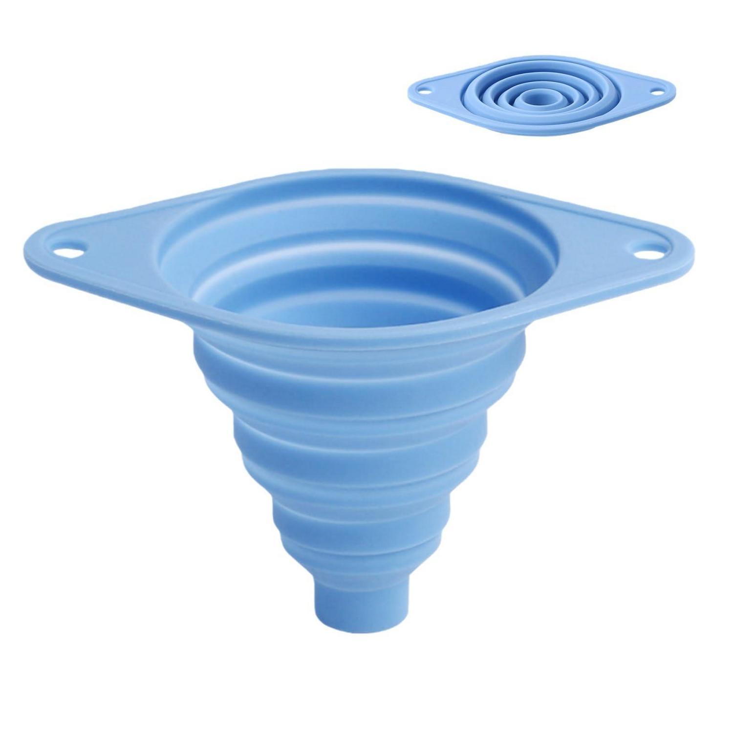 Faltbarer Silikon Trichter Mit Edelstahlrand, Blau
