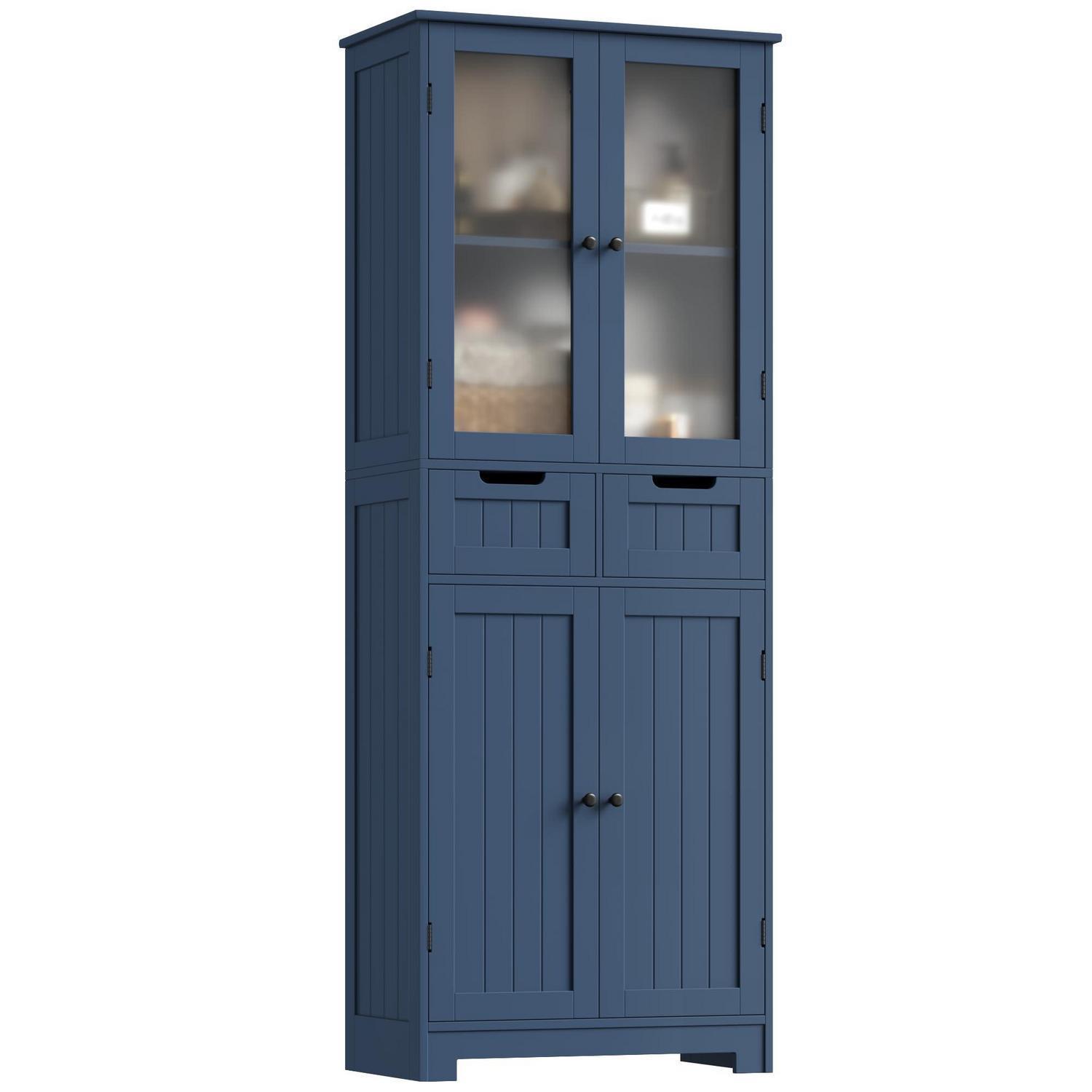 Badezimmerschrank Hoch Mit 4 Türen & 2 Schubladen, Blau