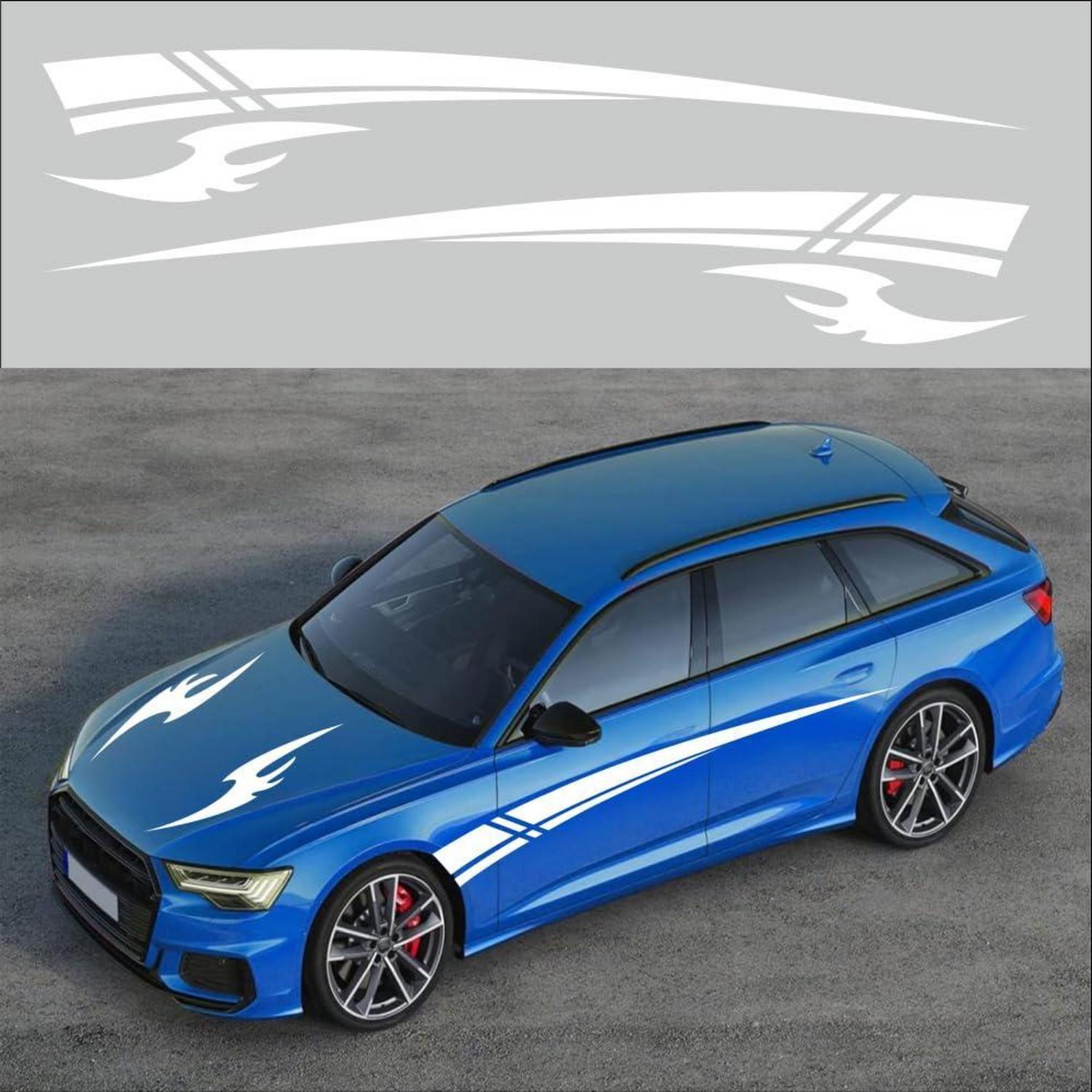 Auto Aufkleber Racing Stripes Für Motorhaube & Türen, Weiß, 4 Stück