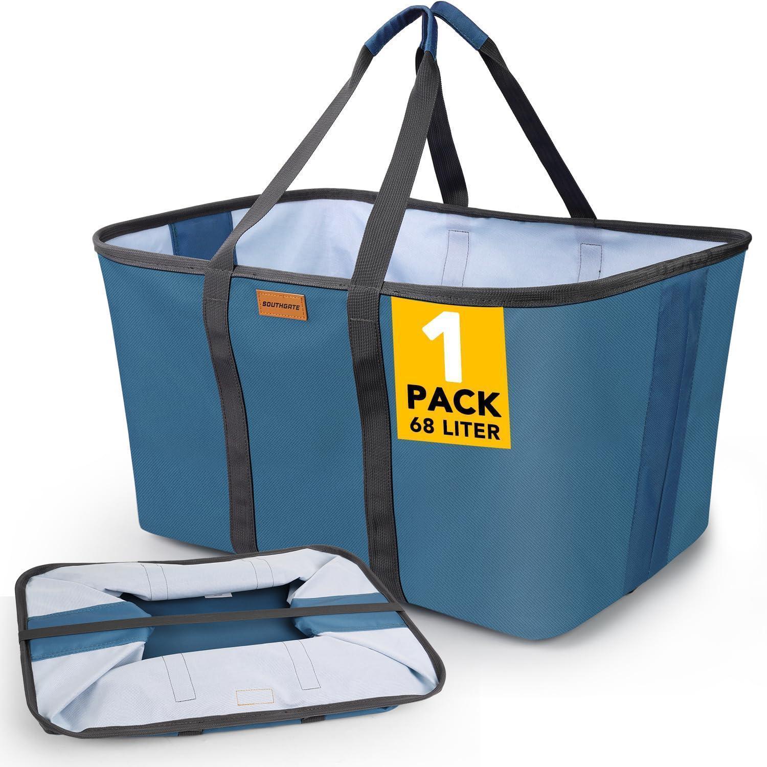 Faltbarer Wäschekorb 68l, Extra Flach, 2cm, Blau, 600d Oxford Stoff