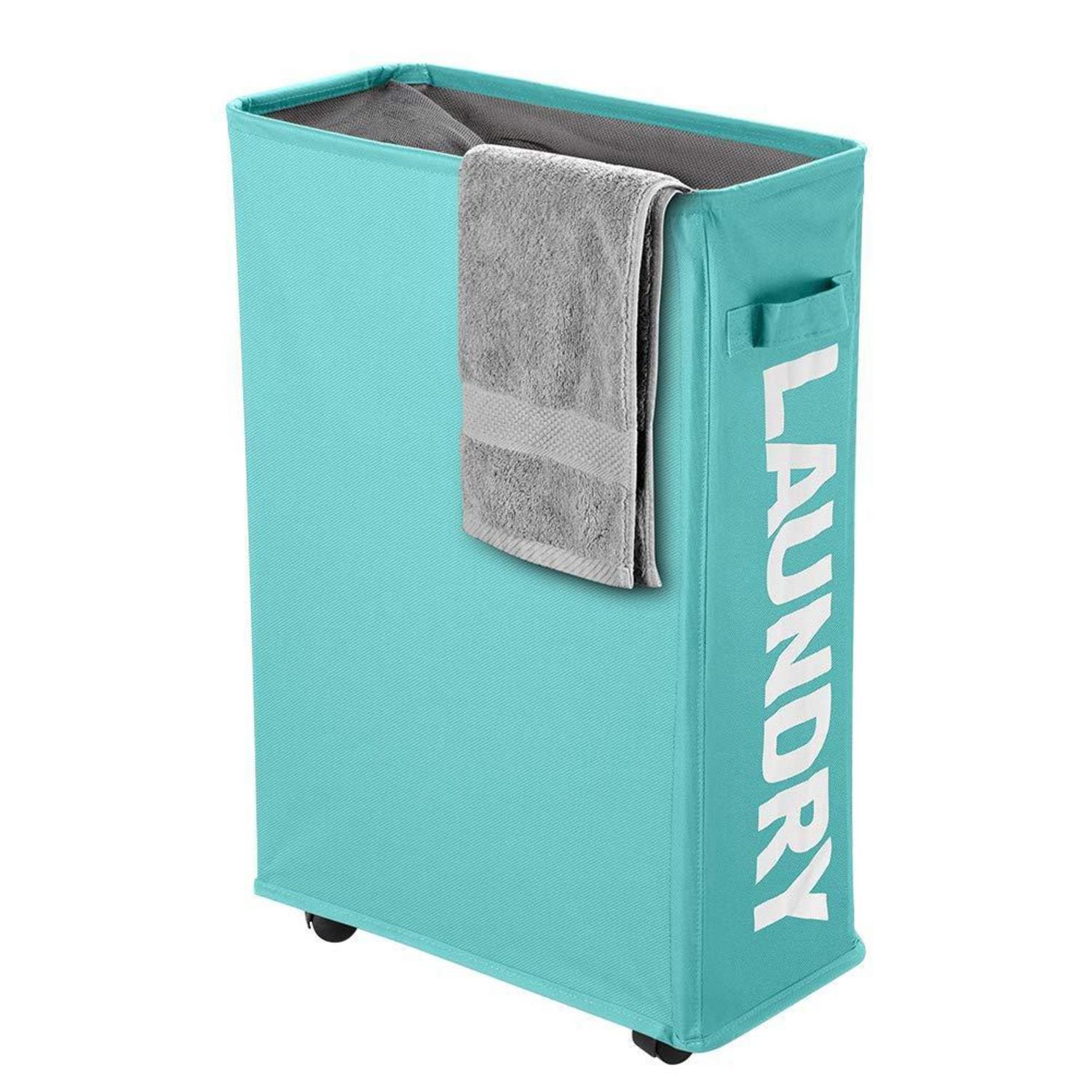 Schmaler Wäschesammler Mit Rollen, Faltbar, 40l, Blau