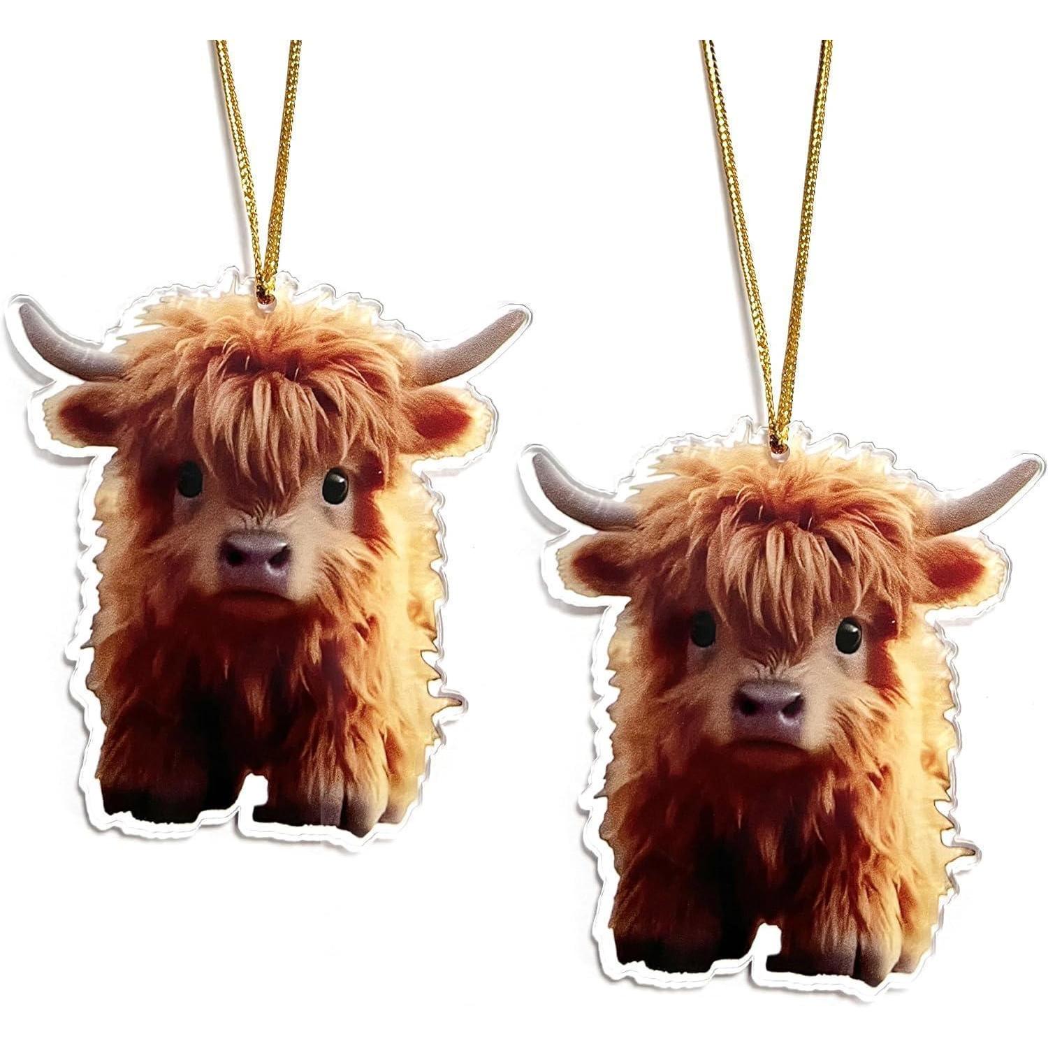 2x Hochlandrind Autoanhänger Für Rückspiegel, Niedliche Deko Aus Acryl