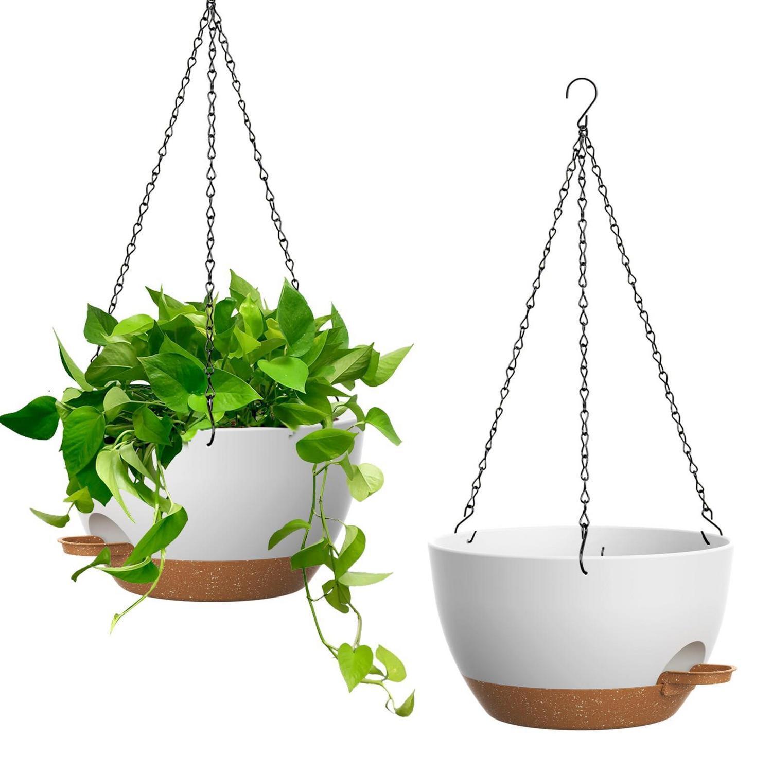 2er-set 25cm Selbstbewässernde Hängeampel Weiß/braun Für Innen & Außen