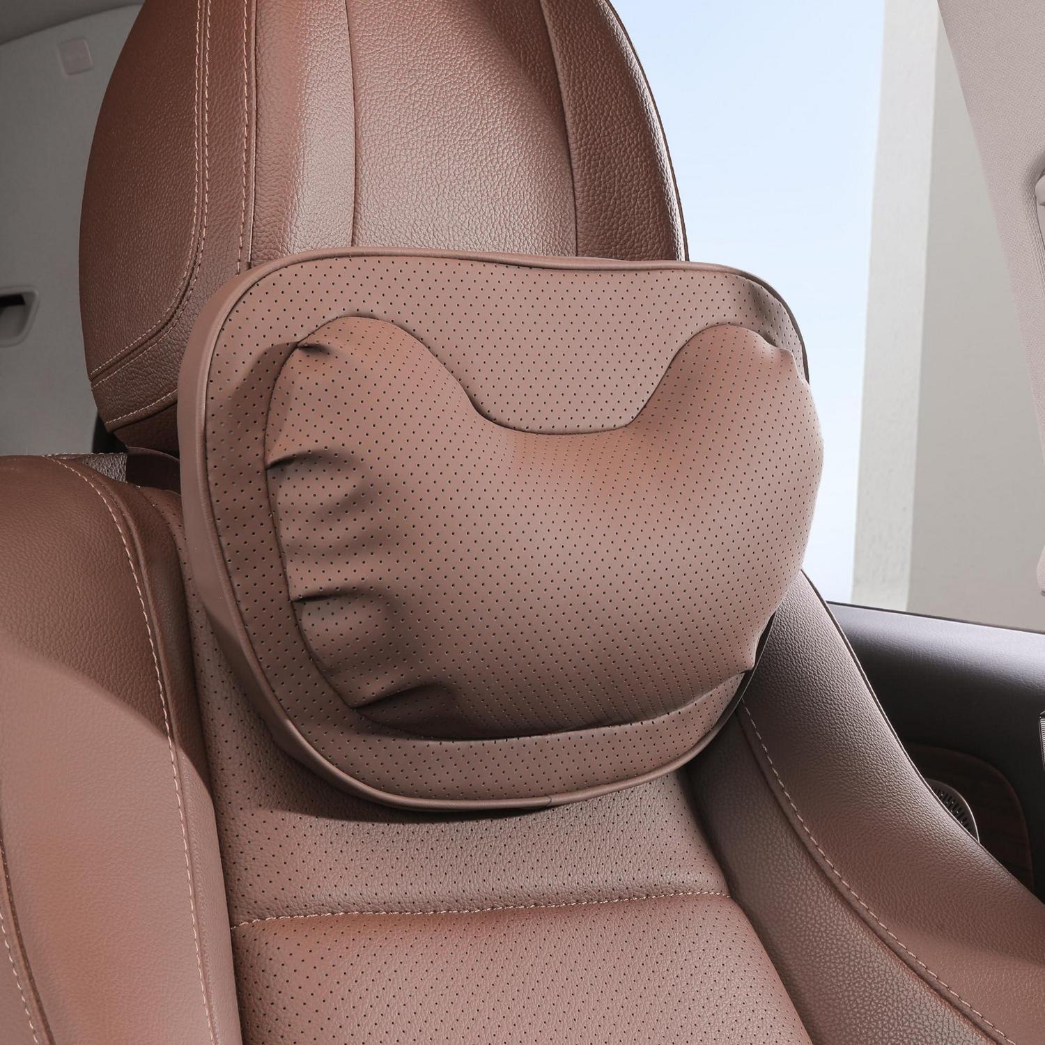 Auto Nackenkissen Kopfstütze Leder Braun Atmungsaktiv Abnehmbar Für Fahren Büro Gaming