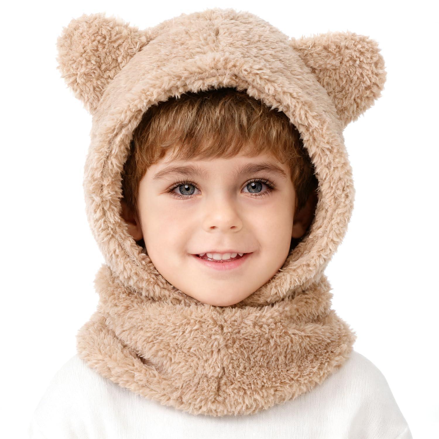 Kinder Schlupfmütze Mit Schal, Warmes Fleece, 3-in-1-schutz, Braun