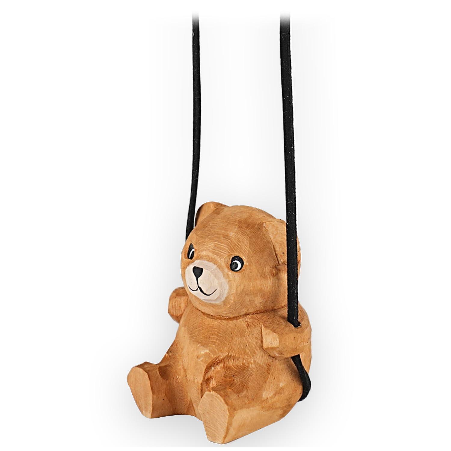 Holz-schaukel-teddybär Autoanhänger Handgeschnitzt Und Bemalt