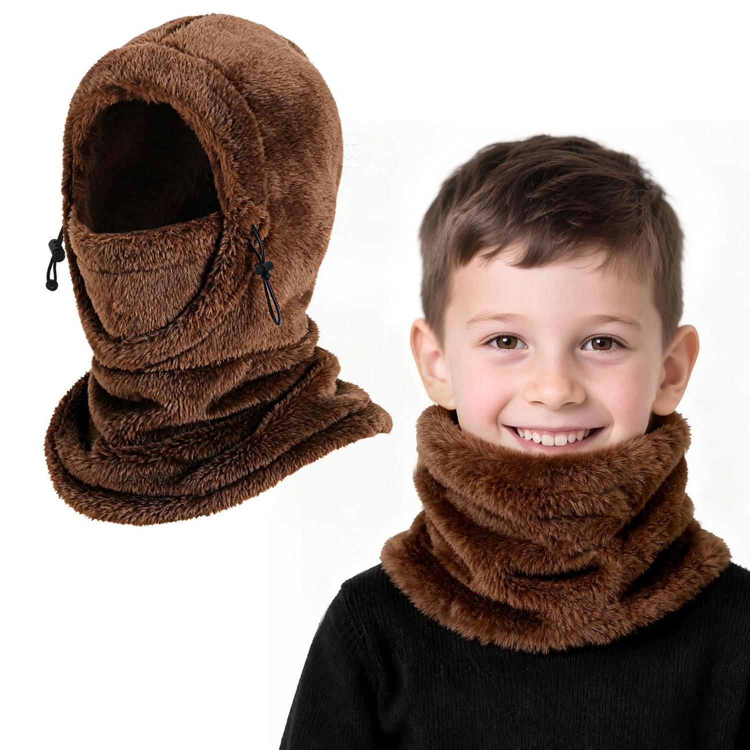 Kinder Thermo Sturmhaube Mit Fleece, Verstellbar, Winddicht, Braun
