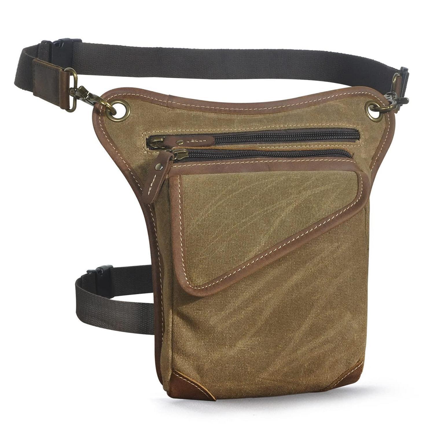 Motorrad Beintasche Aus Canvas Und Leder, Wasserabweisend, Braun