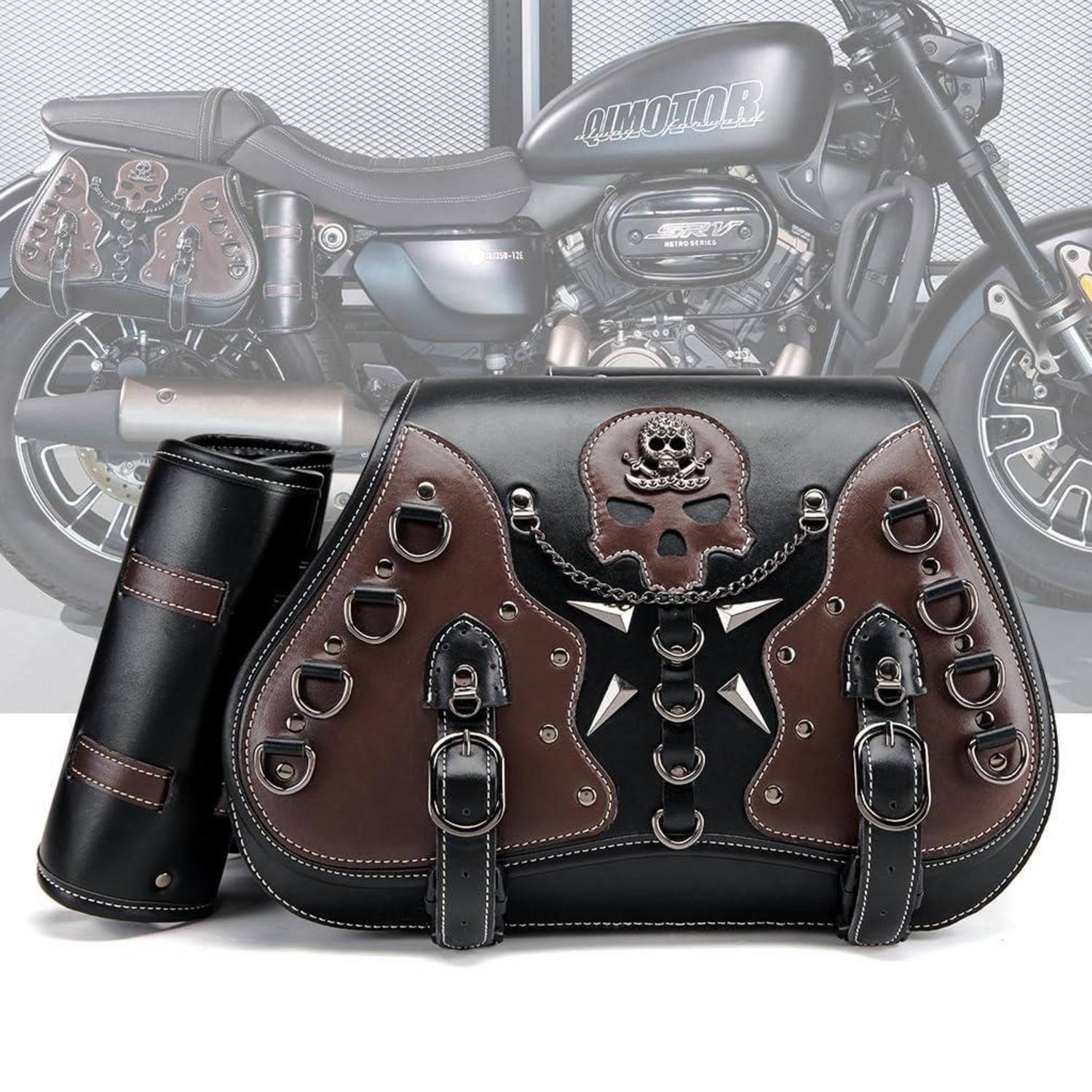 Motorrad Satteltaschen 30l Leder Wasserdicht Mit Flaschenhalter Universal