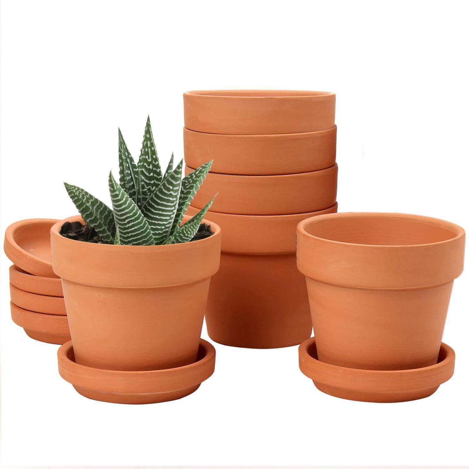 6er Set Terrakotta Blumentöpfe Mit Untersetzer 8 Cm Für Zimmerpflanzen Und Outdoor