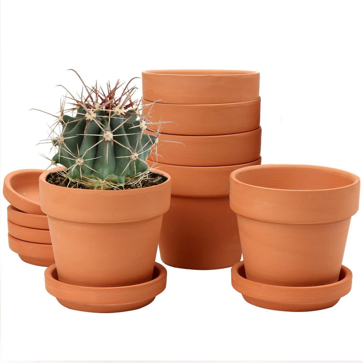 6er Set Terrakotta Blumentöpfe 10x10cm Mit Untersetzer Und Ablaufloch