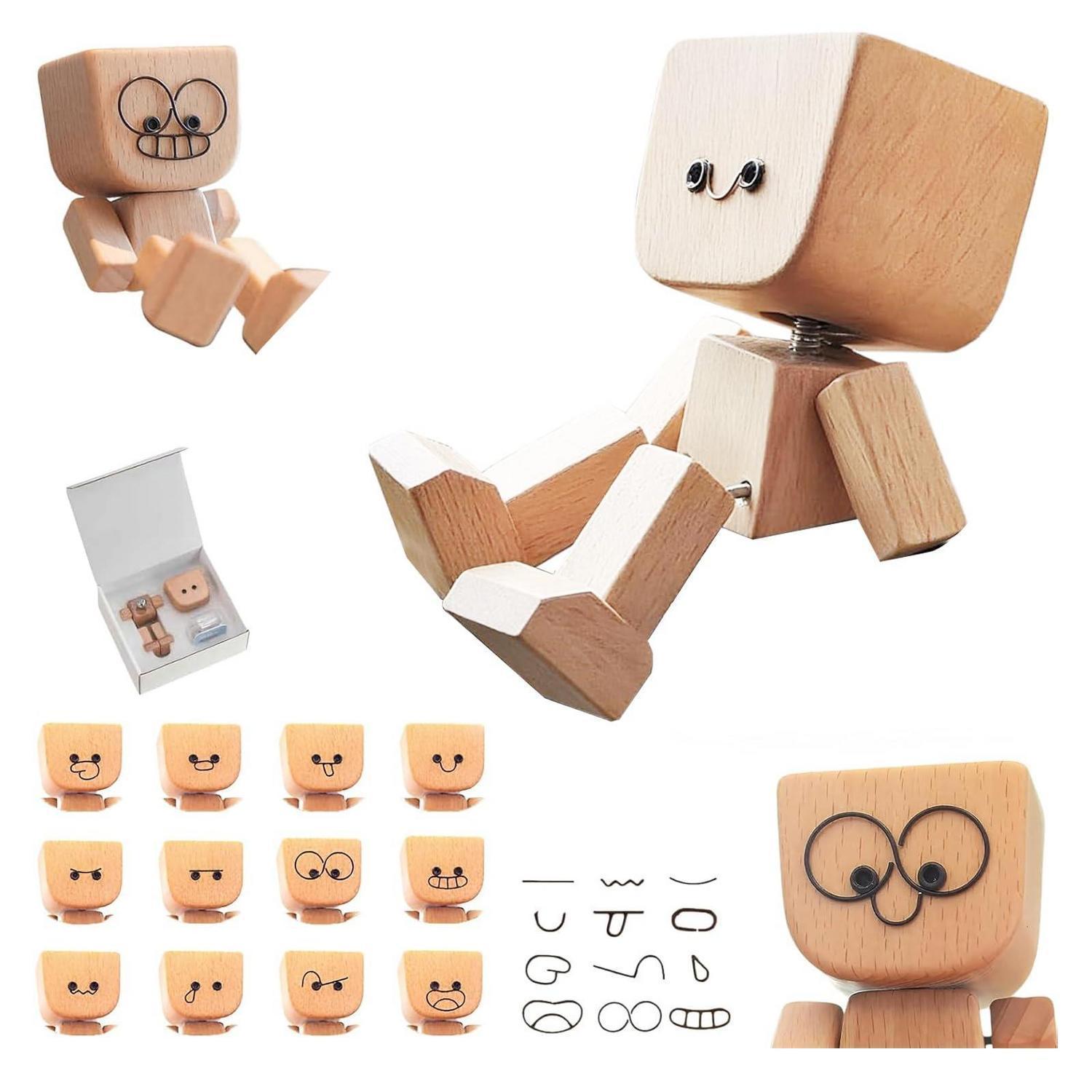 Holzfigur Wackelmann Mit 12 Magnetischen Gesichtern, Auto Dekoration