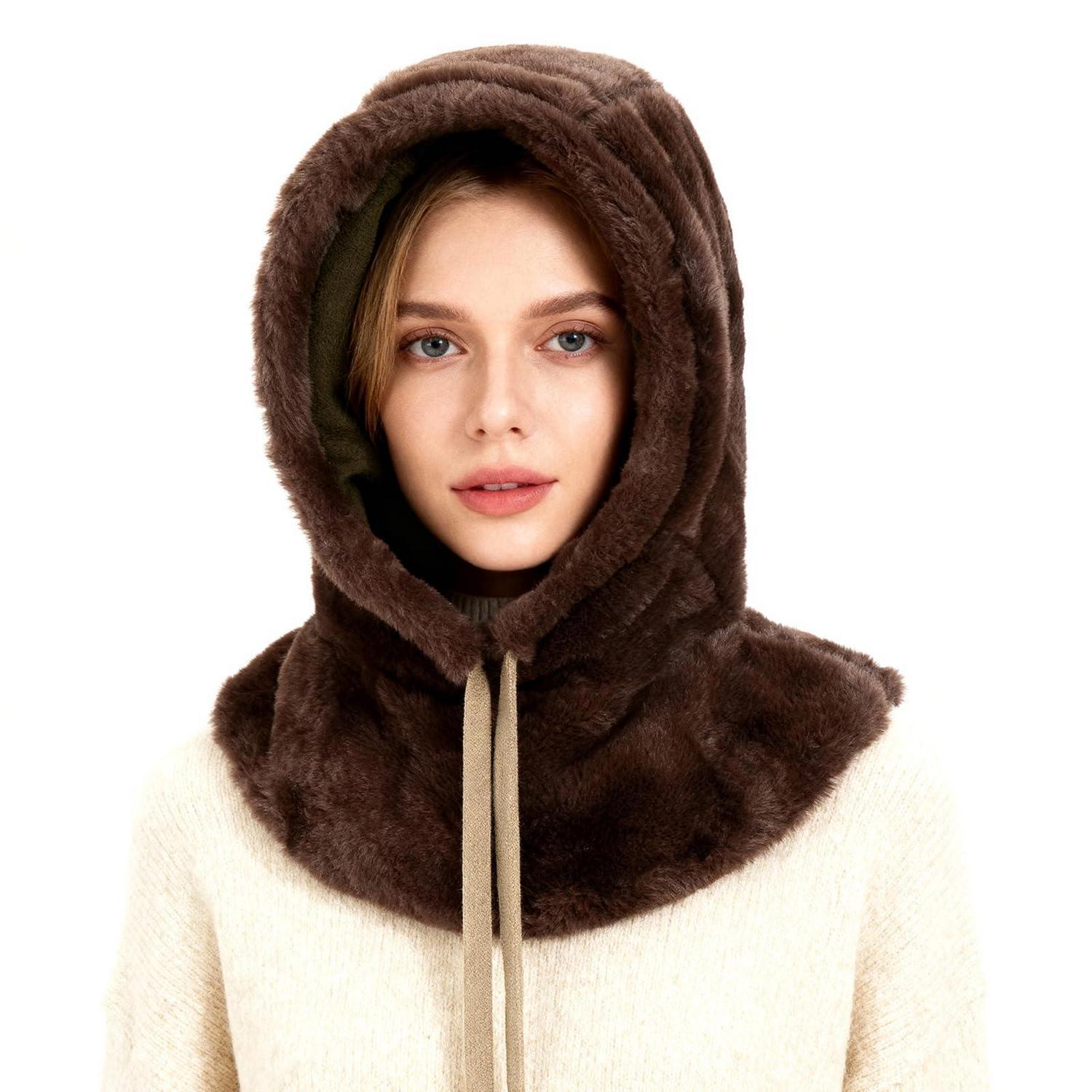 Thermo Plüsch Sturmhaube Damen Braun, Winddicht & Warm Mit Zugband