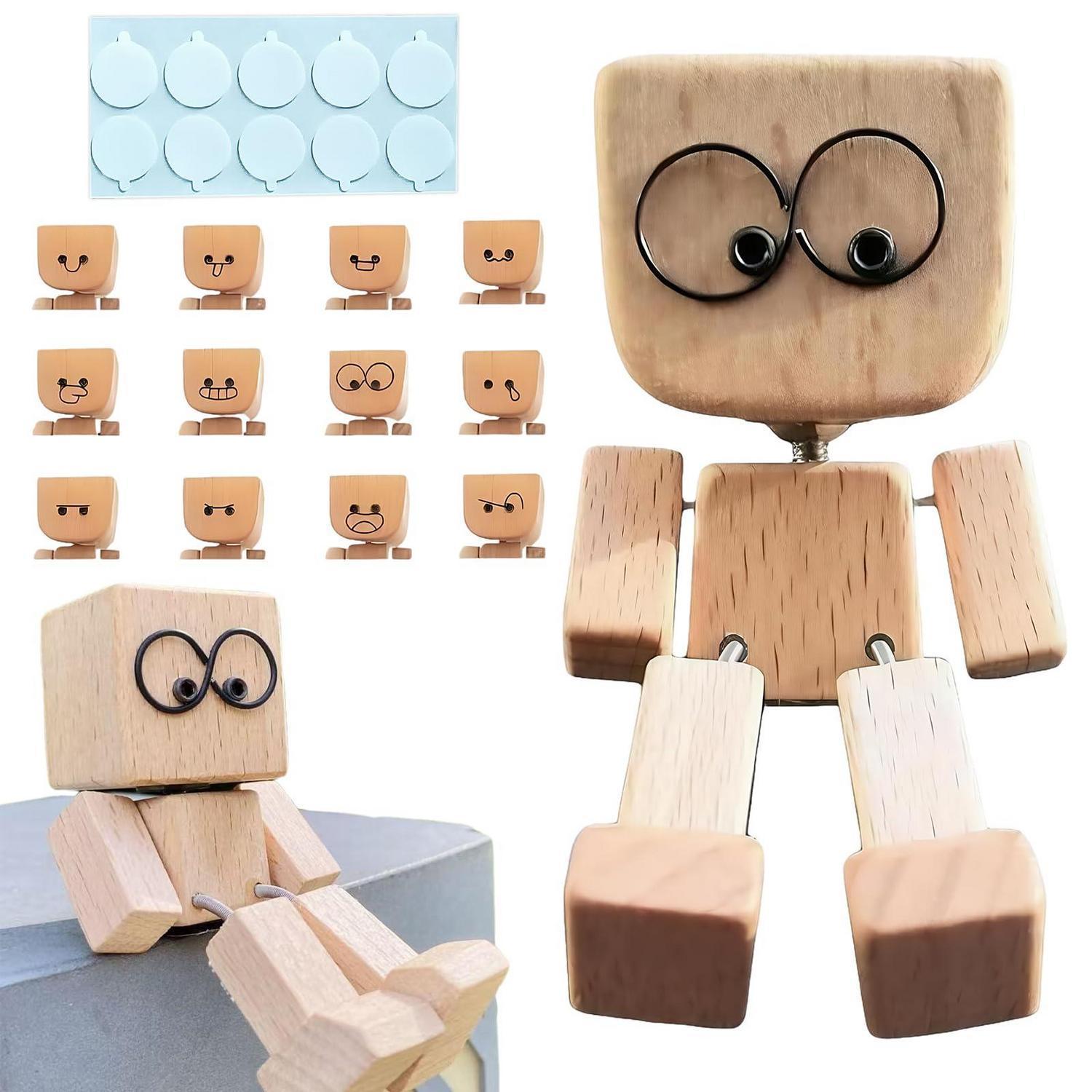 Holz Wackelfigur Mit 12 Magnetischen Gesichtsausdrücken, Auto & Büro Deko