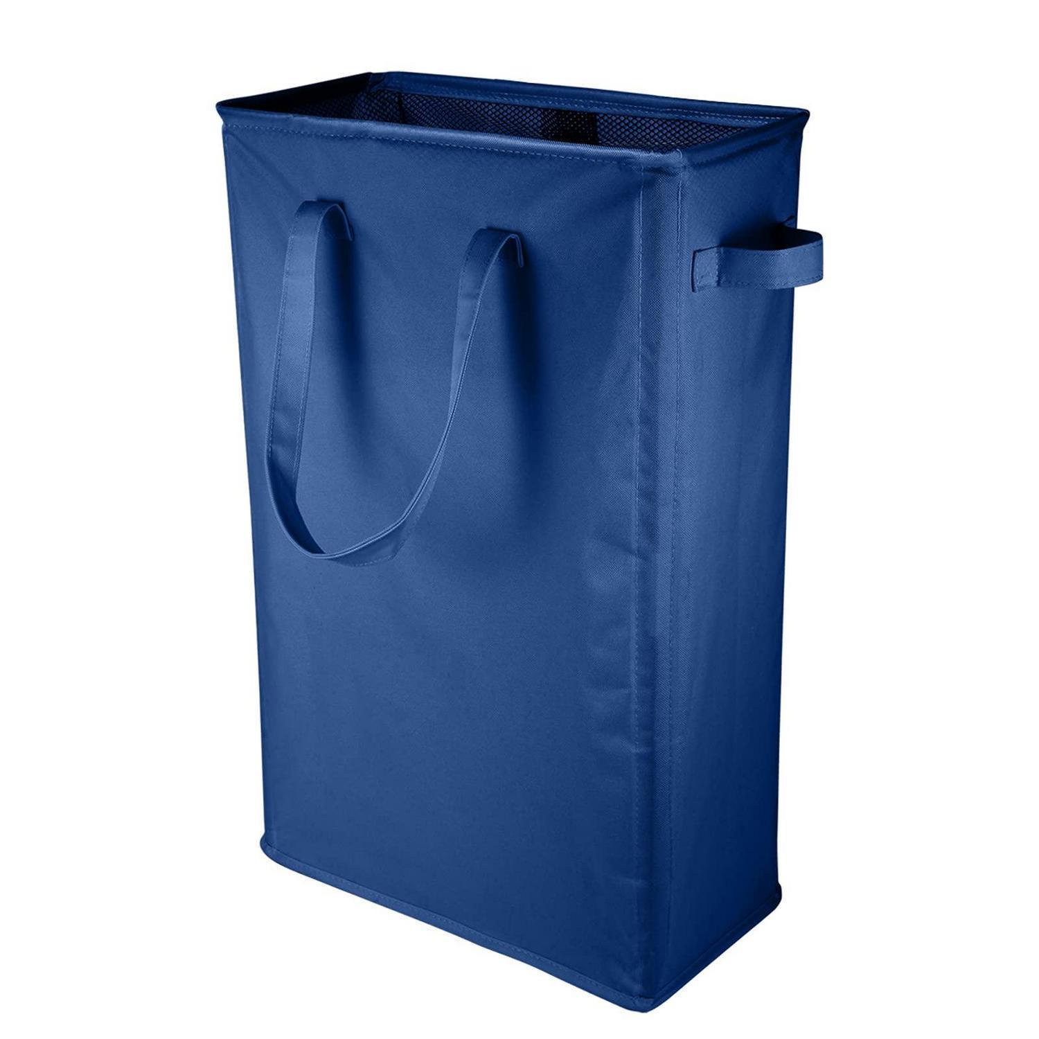 Schmaler Wäschekorb 45l Mit Griffen, Faltbar, Dunkelblau