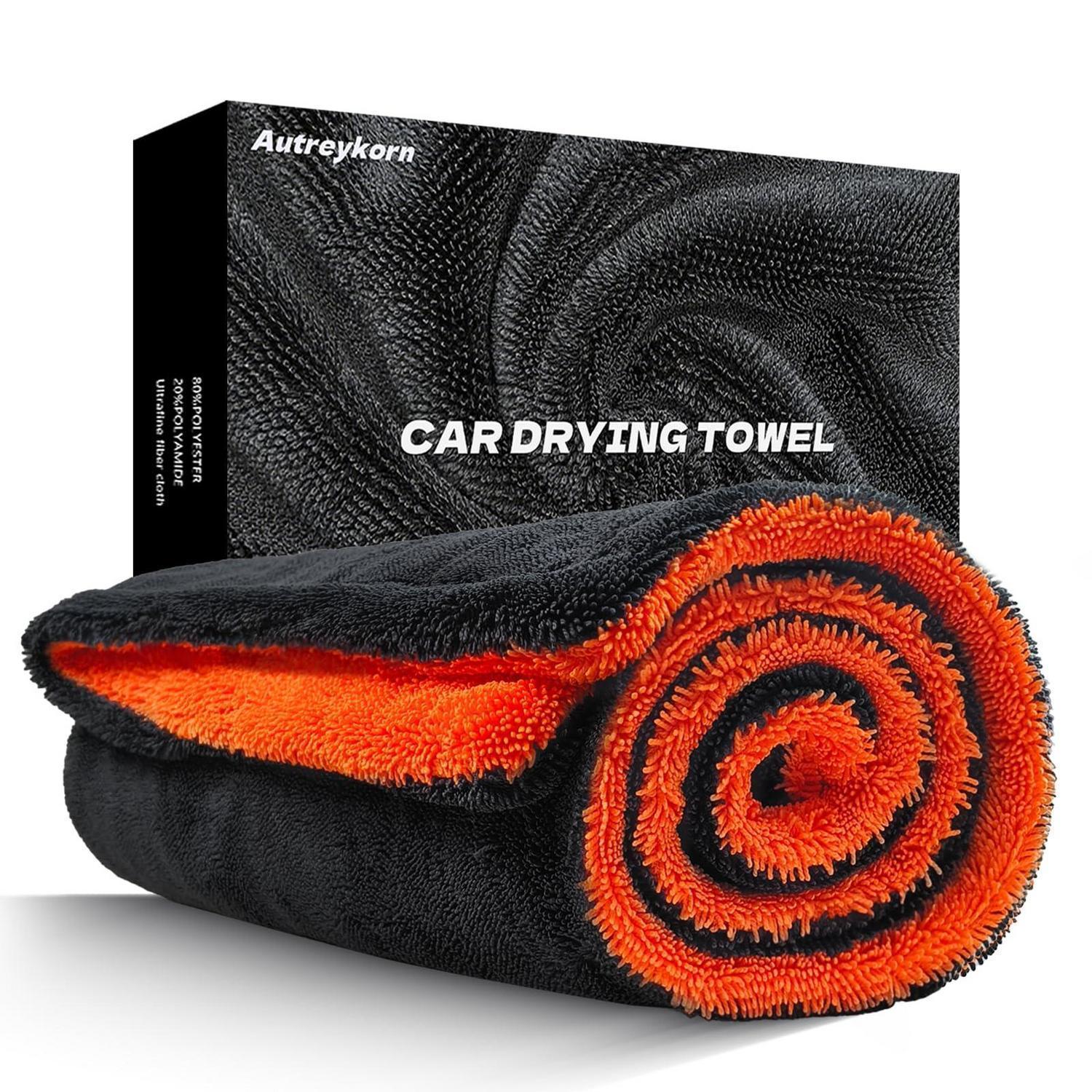 Mikrofaser Trockentuch Auto Xxl 90x60cm 1400gsm Orange Dunkelgrau