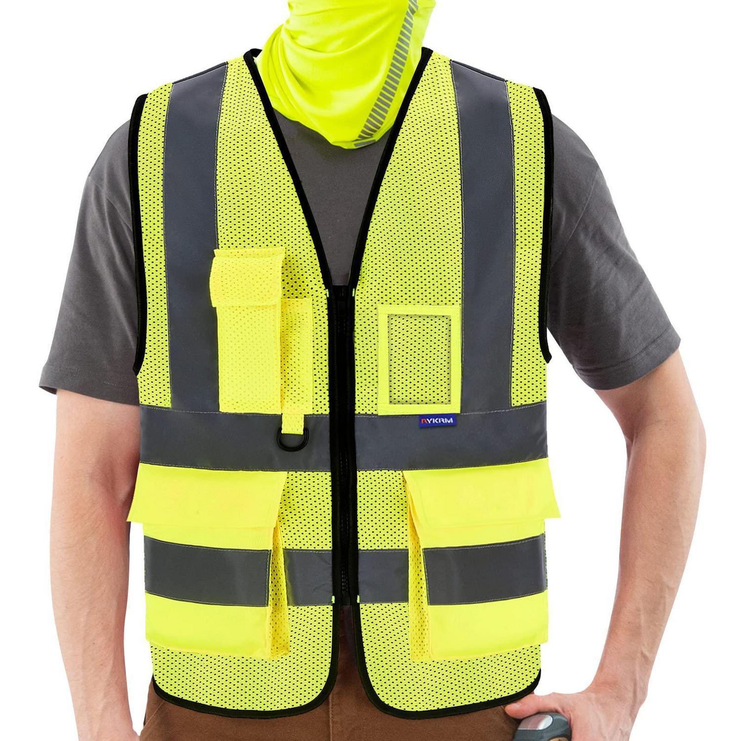Warnweste Gelb Mesh Mit Reißverschluss Und Taschen, Größe 3xl