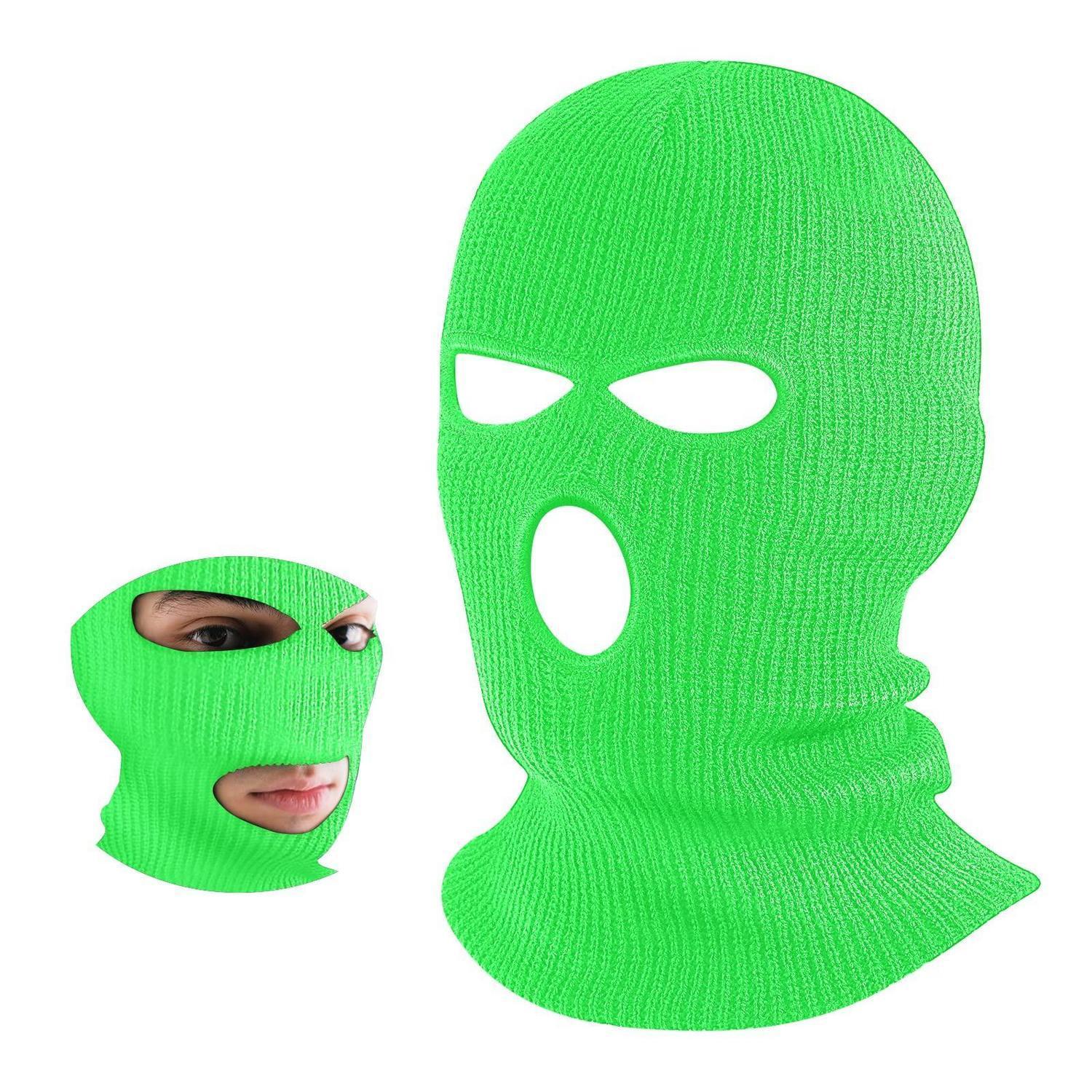 Gestrickte Sturmhaube Mit 3 Löchern, Fluoreszierendes Grün, Einheitsgröße