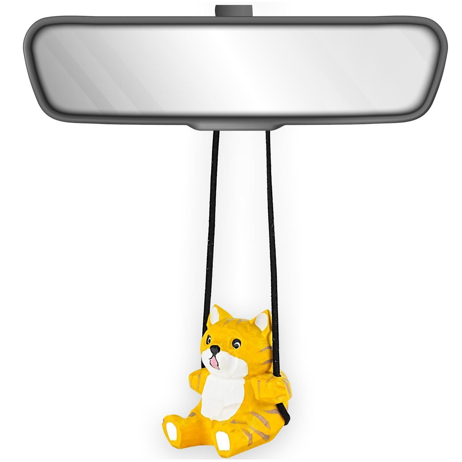 Holz-schaukel Katze Autoanhänger Handgeschnitzt & Bemalt, Rückspiegel Deko Geschenk