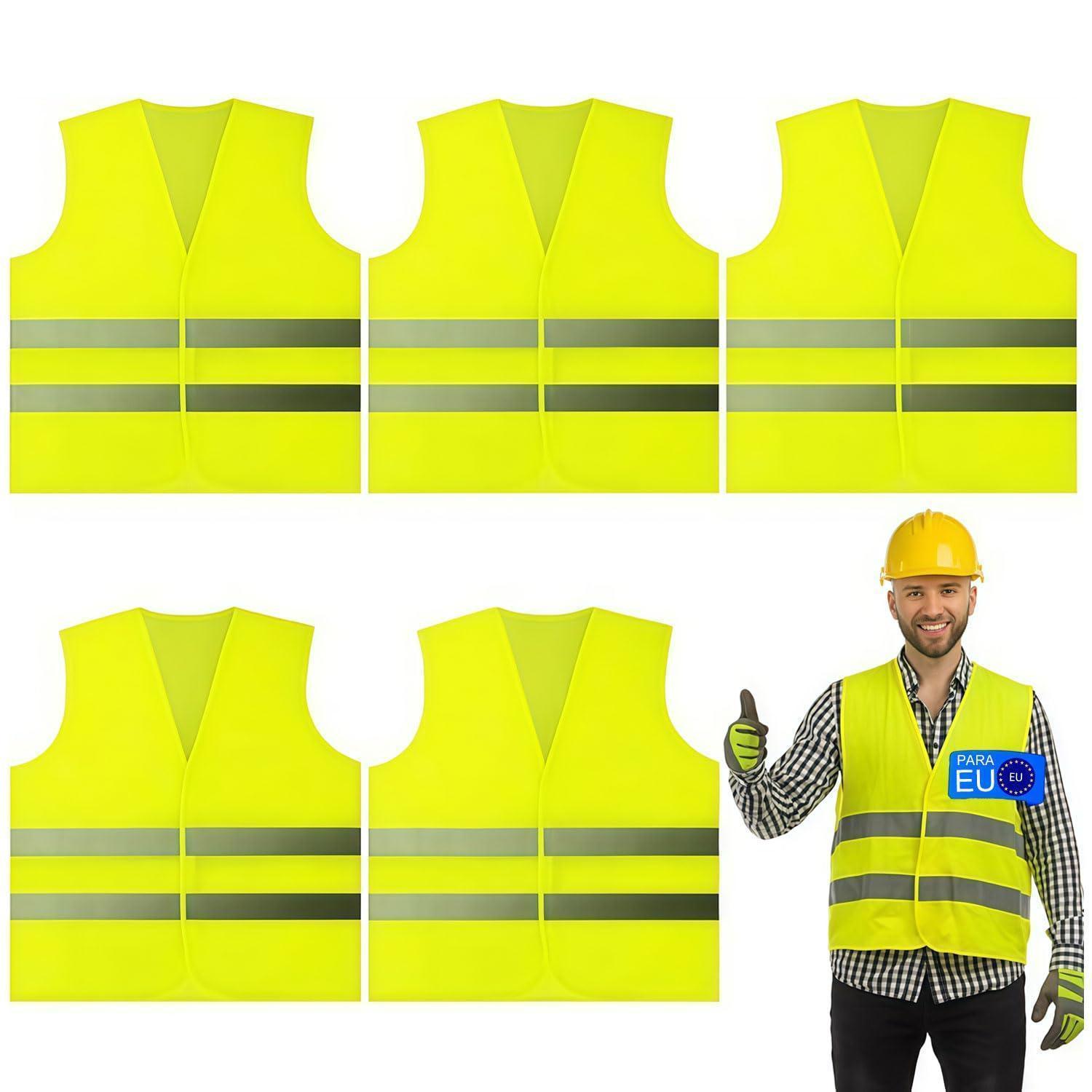 Warnwesten Auto 5er Set, Reflektierend, Gelb, Für Kinder & Erwachsene
