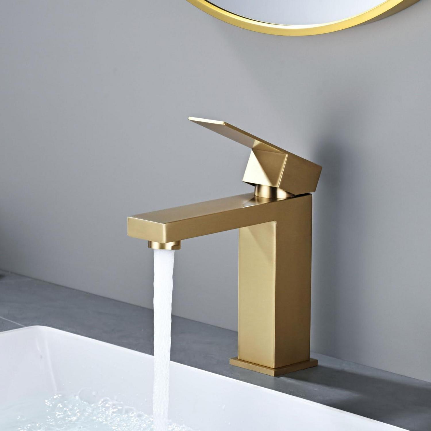 Waschtischarmatur Gold Edelstahl 304, Einhebelmischer Mit Keramikventil, Kalt- & Warmwasser, Bleifrei