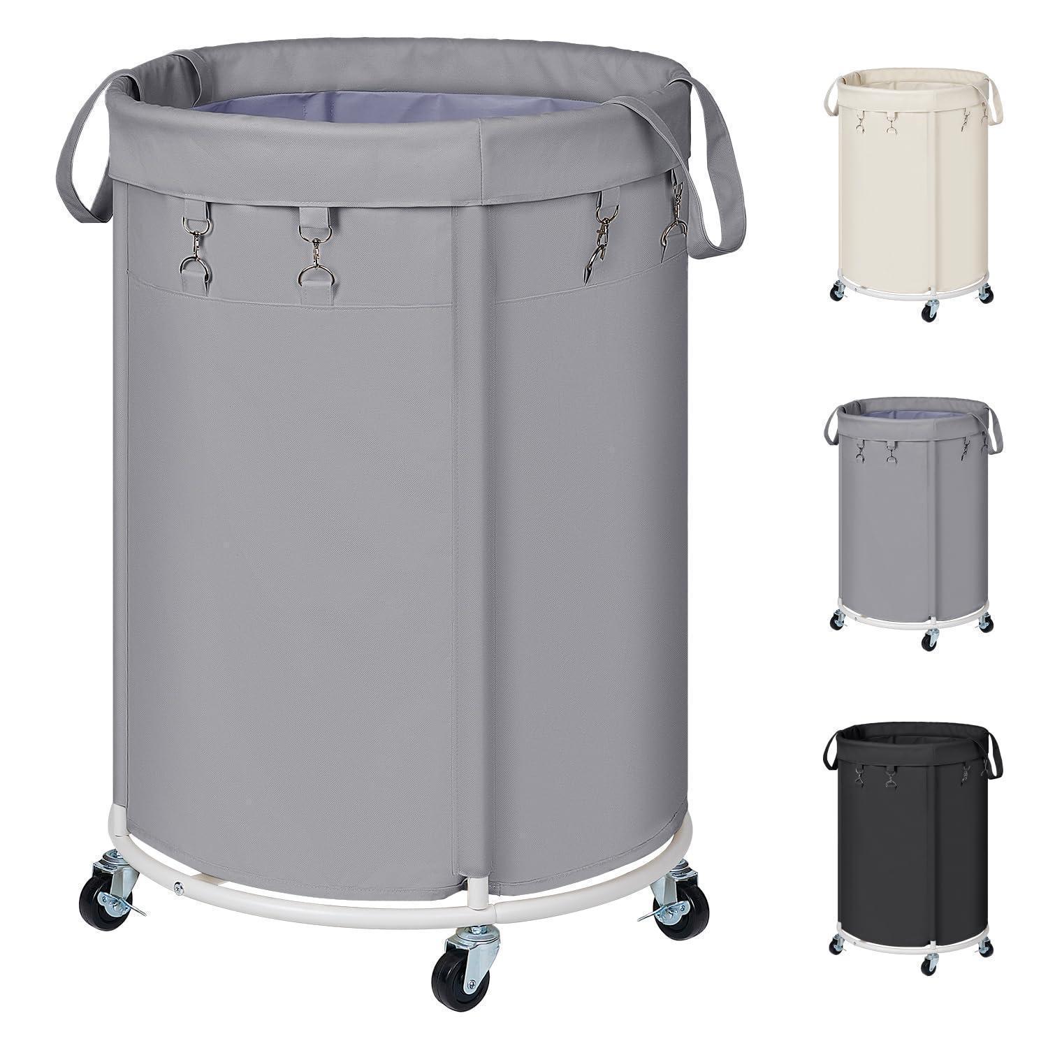 150l Wäschekorb Mit Rollen, Großer Wäschesammler Mit Metallrahmen, Wasserdicht, Grau