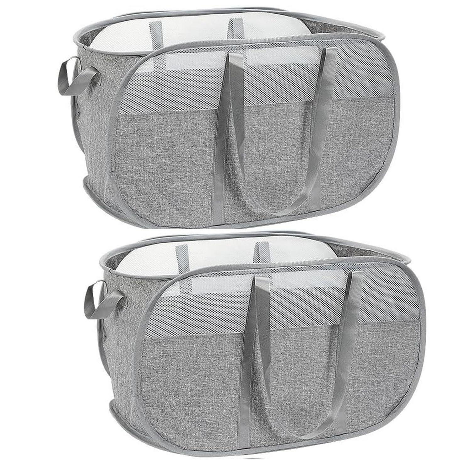 2er-pack Faltbare Wäschekörbe Mit Mesh, 65l, Grau