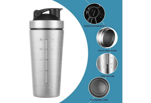 Edelstahl Protein Shaker 900ml Mit Skala, Bpa-frei, Auslaufsicher, Inkl. Shaker Ball