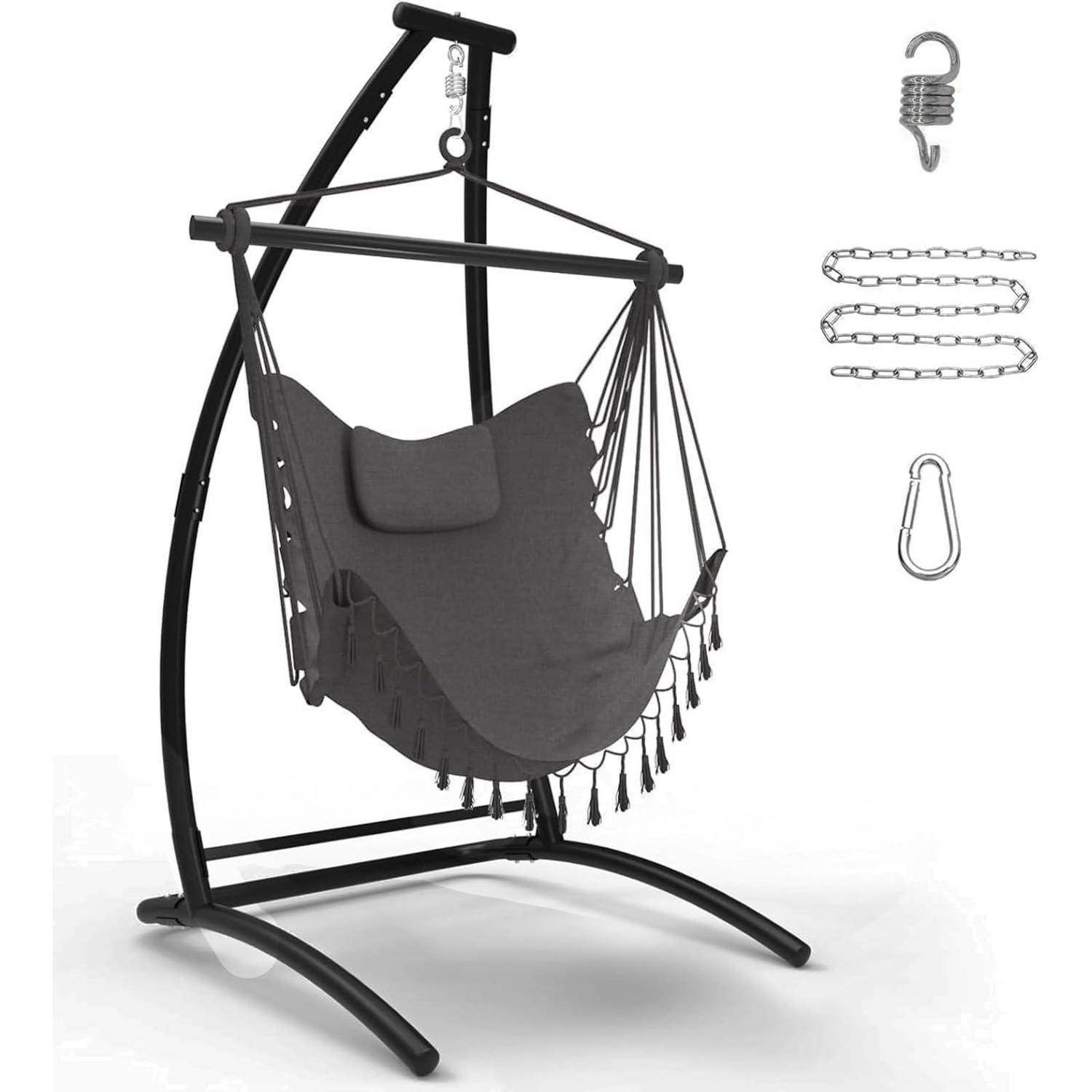Hängesessel Mit Gestell, Grau, Bis 150kg, Für Balkon & Terrasse