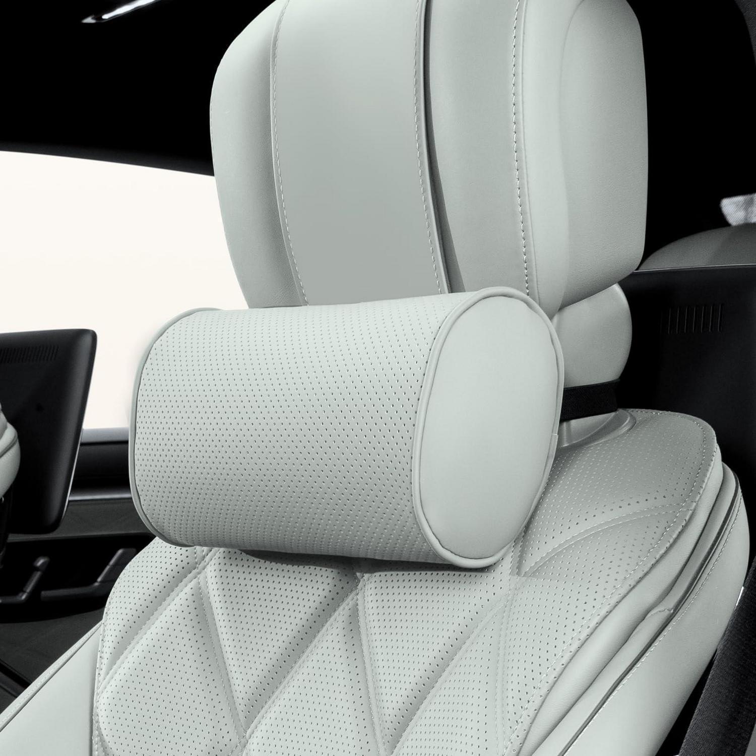Auto Nackenkissen Aus Leder Mit Memory Foam, Atmungsaktiv, Grau