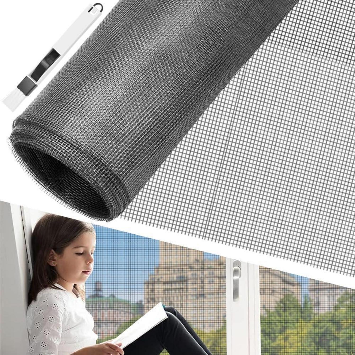 Fliegengitter Meterware Fiberglas 100x250cm Grau Mit Reinigungsbürste