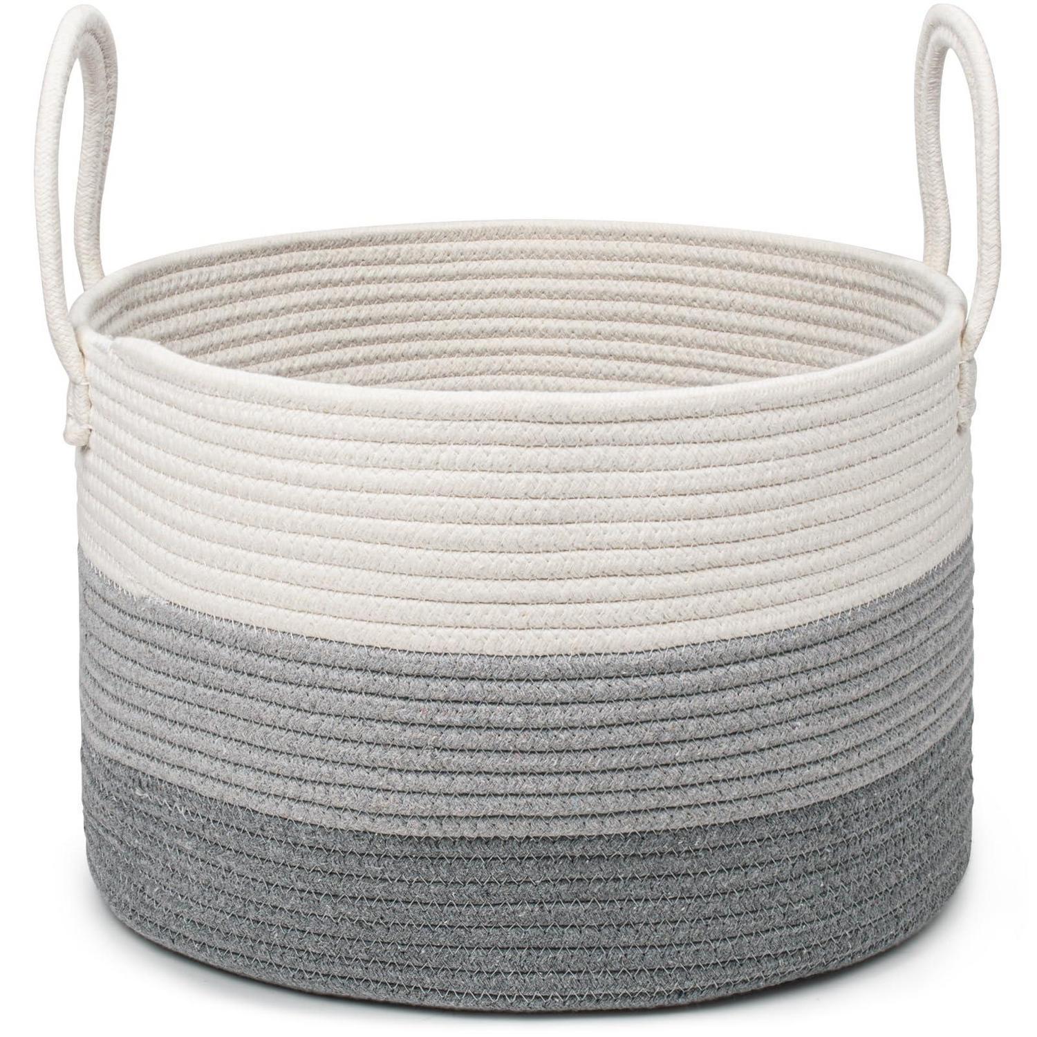 Wäschekorb 32l Baumwollseil Geflochten Faltbar Mit Henkel 3 Farbtöne Grau 40x25cm