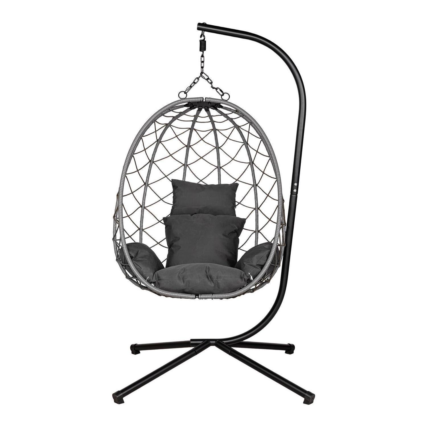 Hängesessel Mit Gestell, Inkl. Kissen, Bis 150kg, Für Innen & Außen, Grau