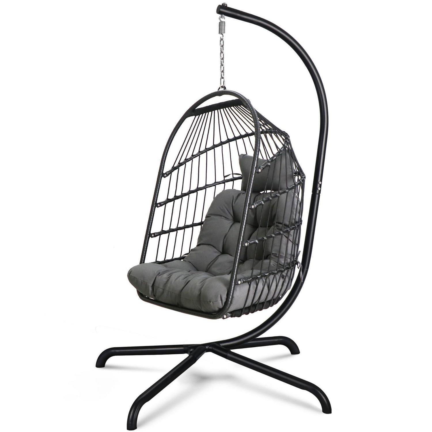 Hängesessel Mit Ständer Und Kissen, Faltbar, Rattan-optik, 150 Kg Kapazität